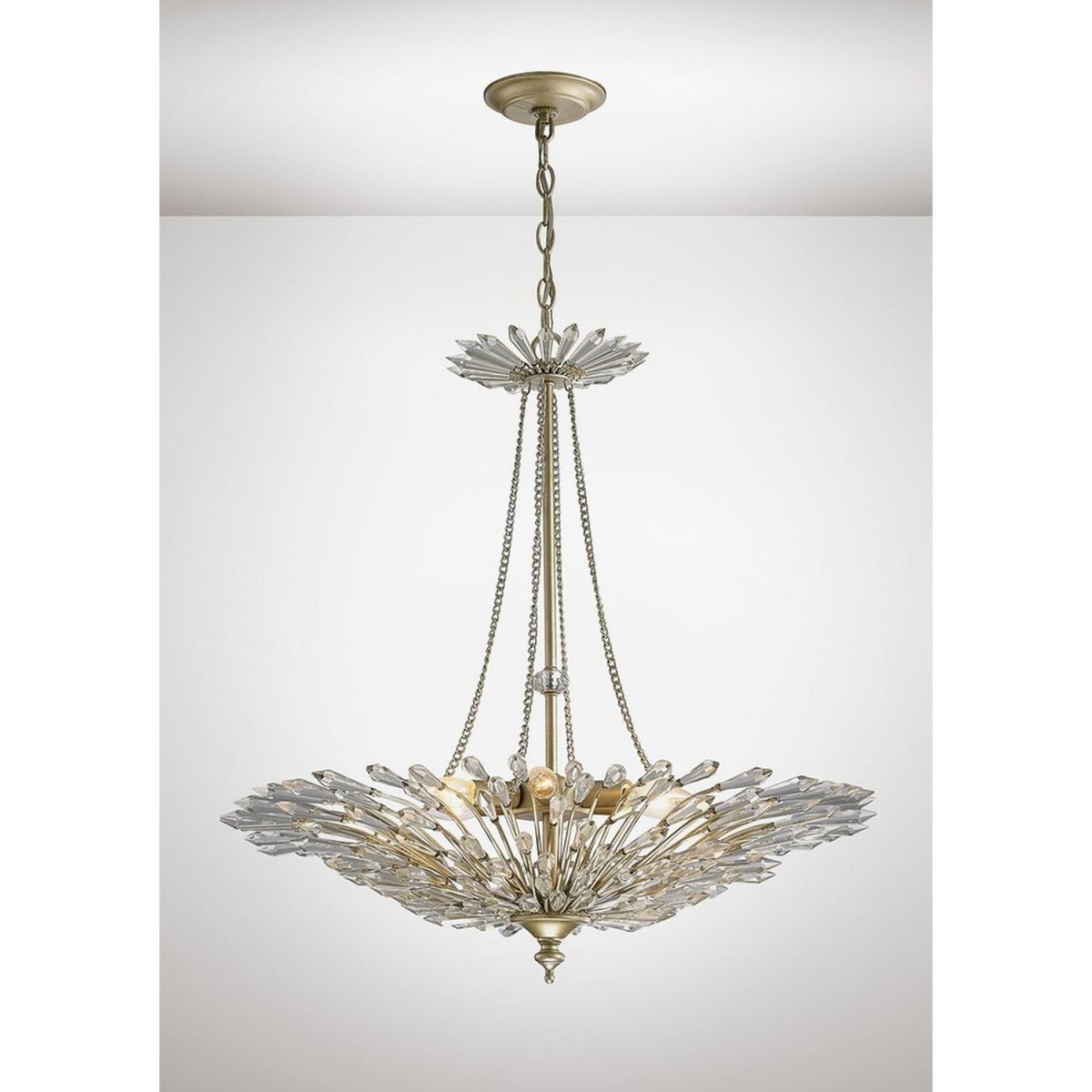 Fay Ceiling Pendant 6 Light E14 Aged Gold, Silver, Crystal - Aged Silver – image 2