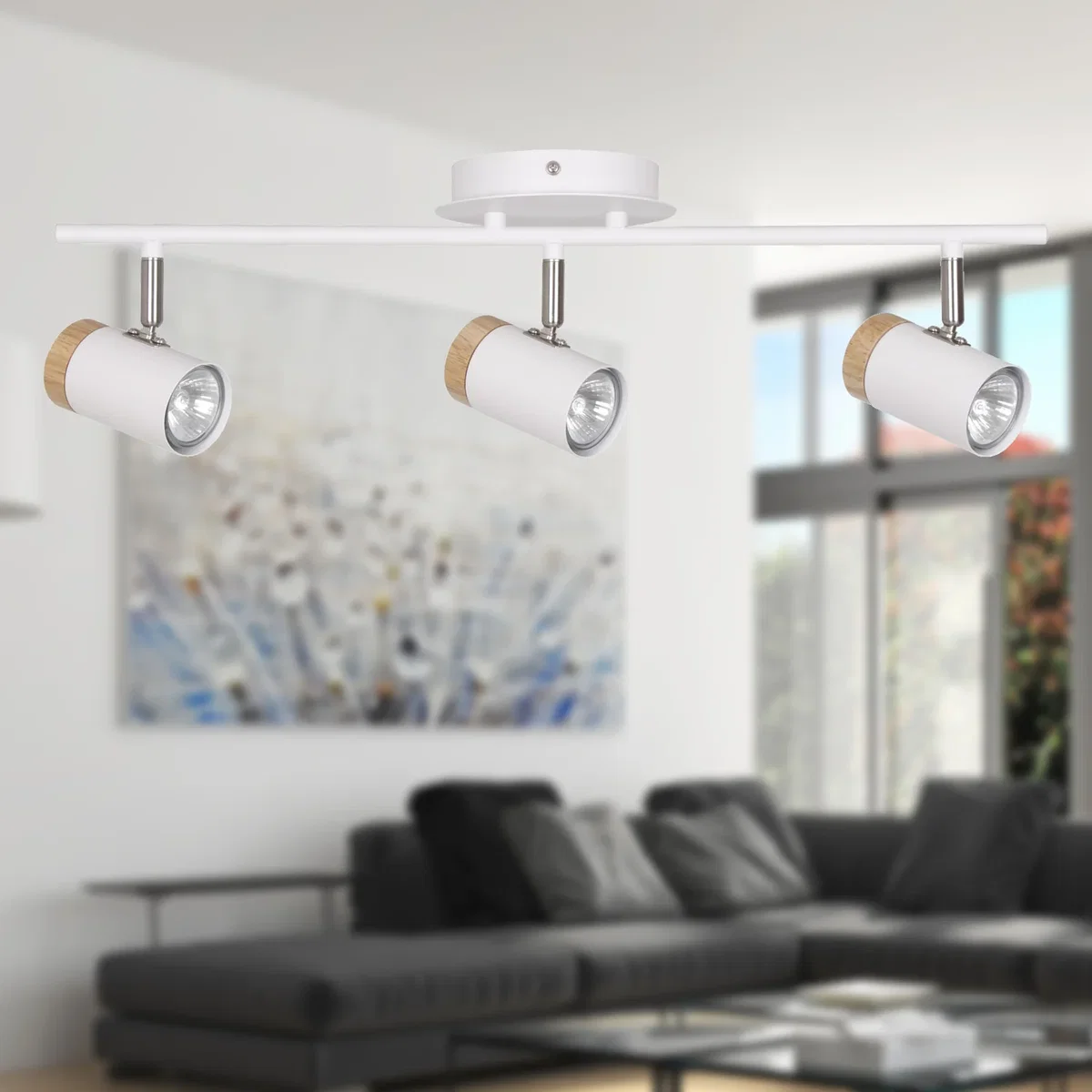 Set Of 2 Stratton White With Wood Detail Three Way Spotlights - White – image 3