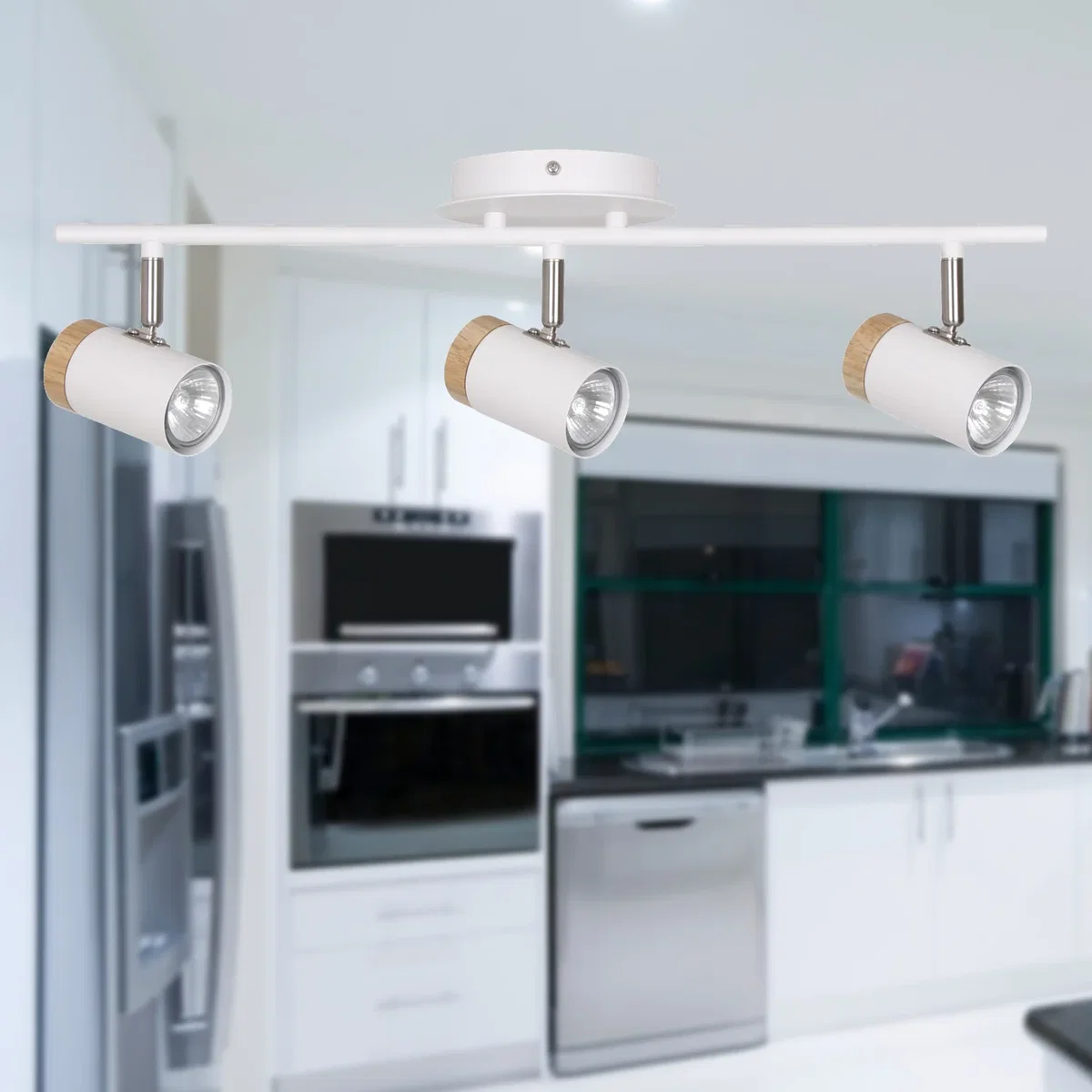 Set Of 2 Stratton White With Wood Detail Three Way Spotlights - White – image 4