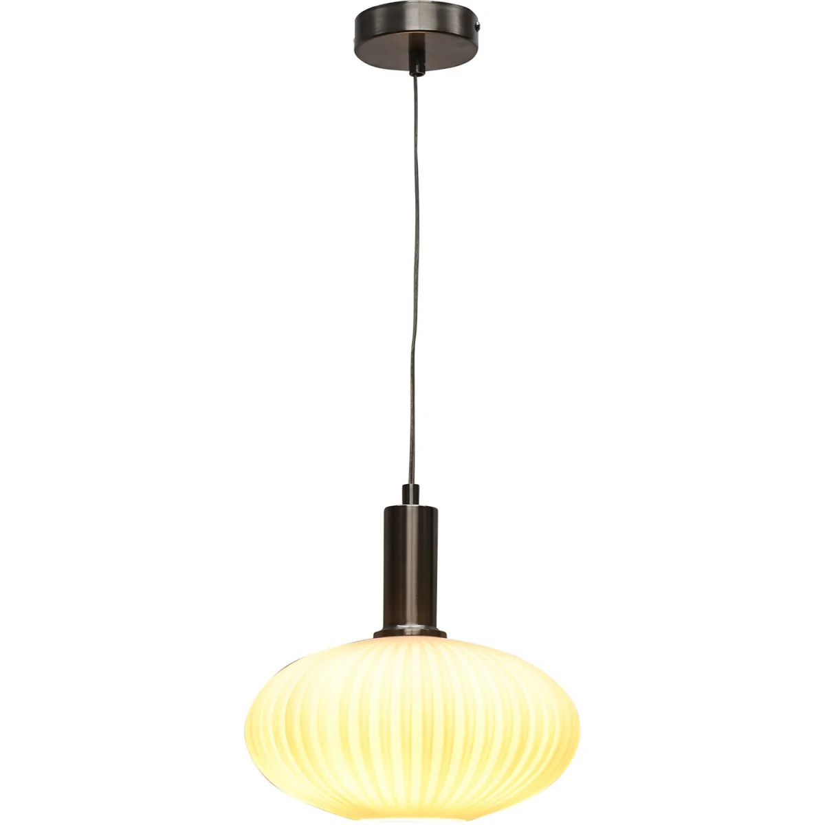 Baton White Ribbed Oval Glass Satin Nickel Deco Pendant Fitting - Satin Nickel & White – image 2