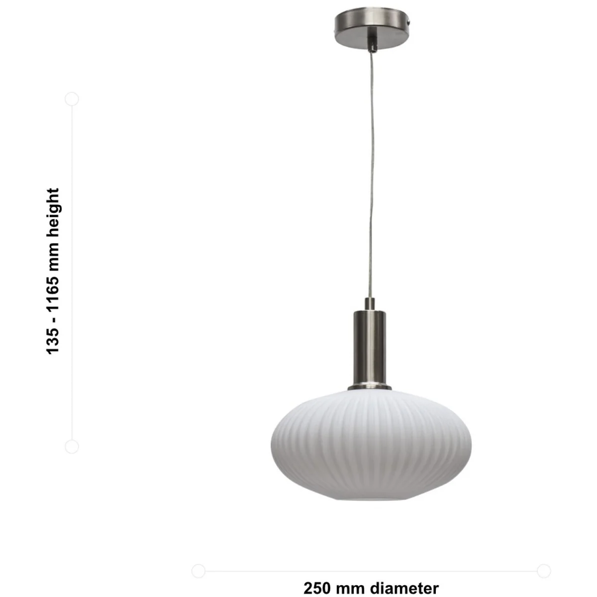Baton White Ribbed Oval Glass Satin Nickel Deco Pendant Fitting - Satin Nickel & White – image 5