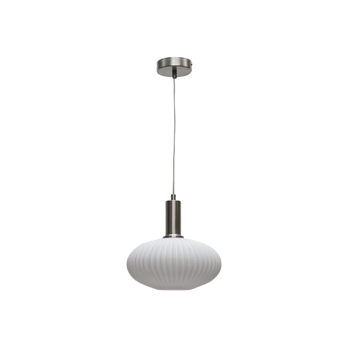 Baton White Ribbed Oval Glass Satin Nickel Deco Pendant Fitting - Satin Nickel & White – image 1