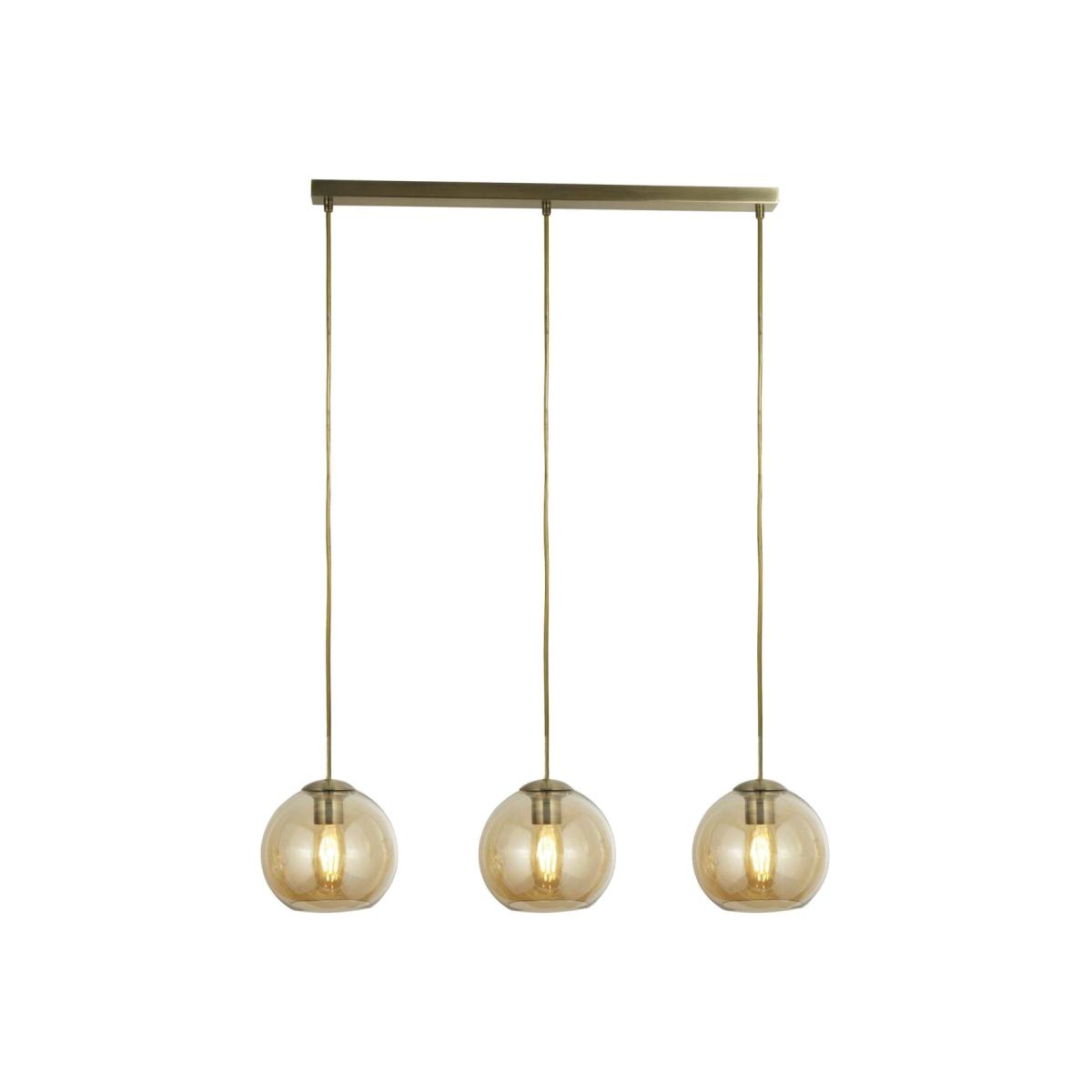 3 Light Pendant Bar Antique Brass, Amber, E27 - Antique Brass