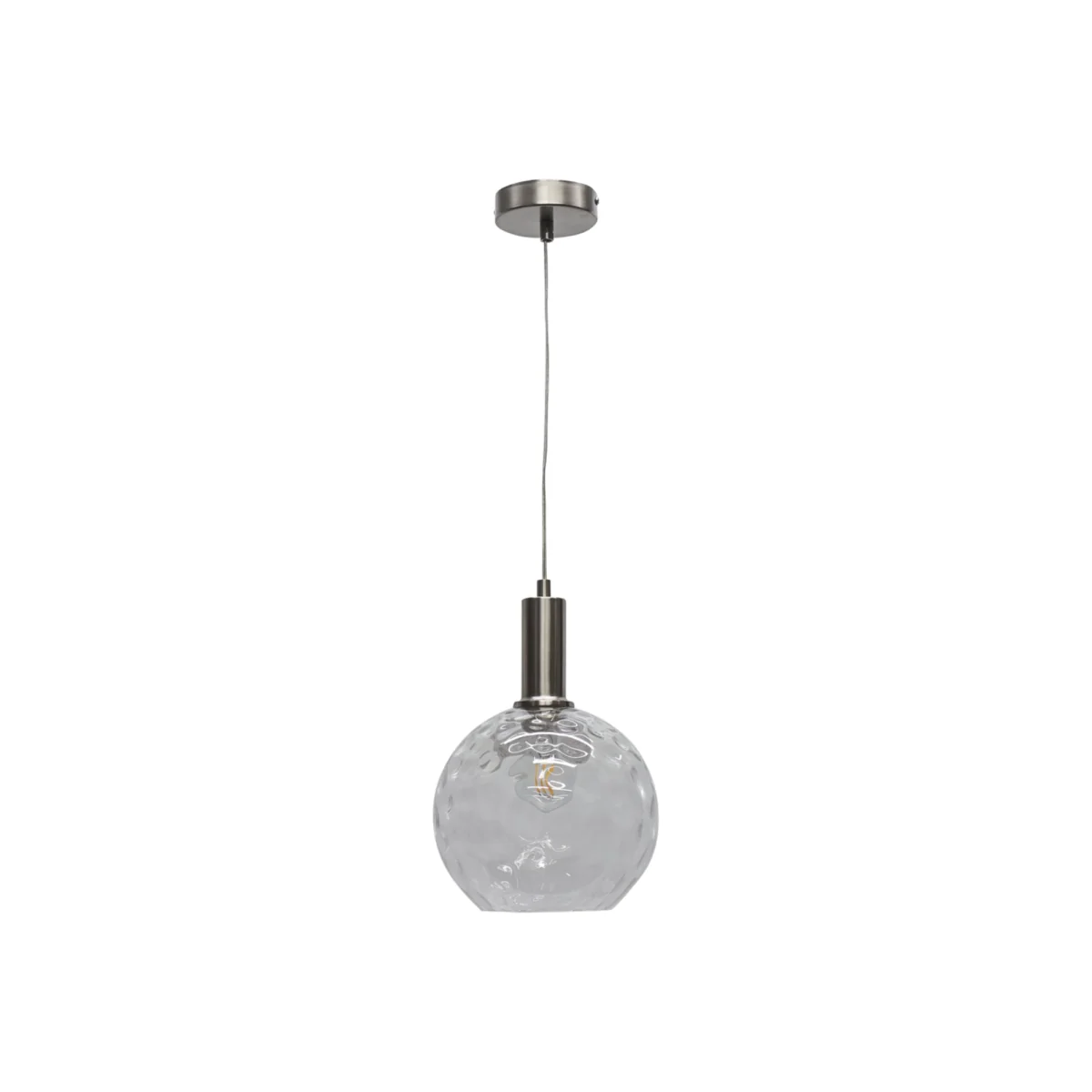 Barnum Clear Dimple Glass Globe Satin Nickel Deco Pendant Fitting - Satin Nickel & Clear – image 1