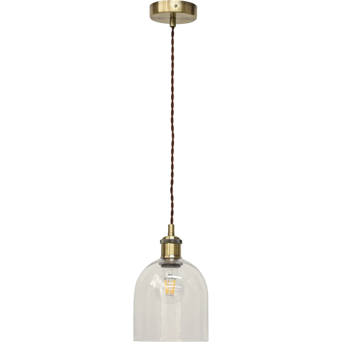 Set Of 2 Belten Clear Glass Cloche Antique Brass Retro Pendants - Antique Brass & Clear – image 2