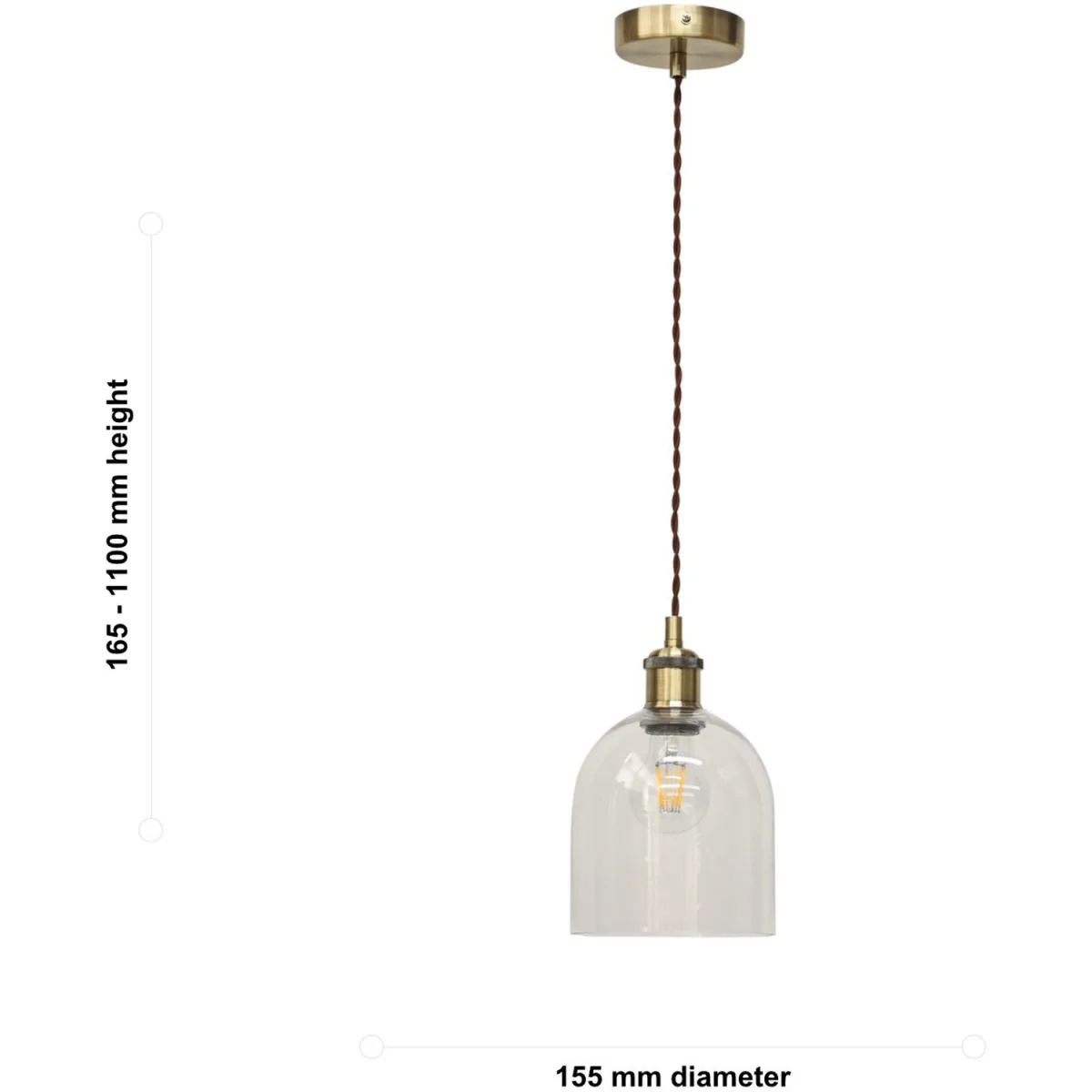 Set Of 2 Belten Clear Glass Cloche Antique Brass Retro Pendants - Antique Brass & Clear – image 6