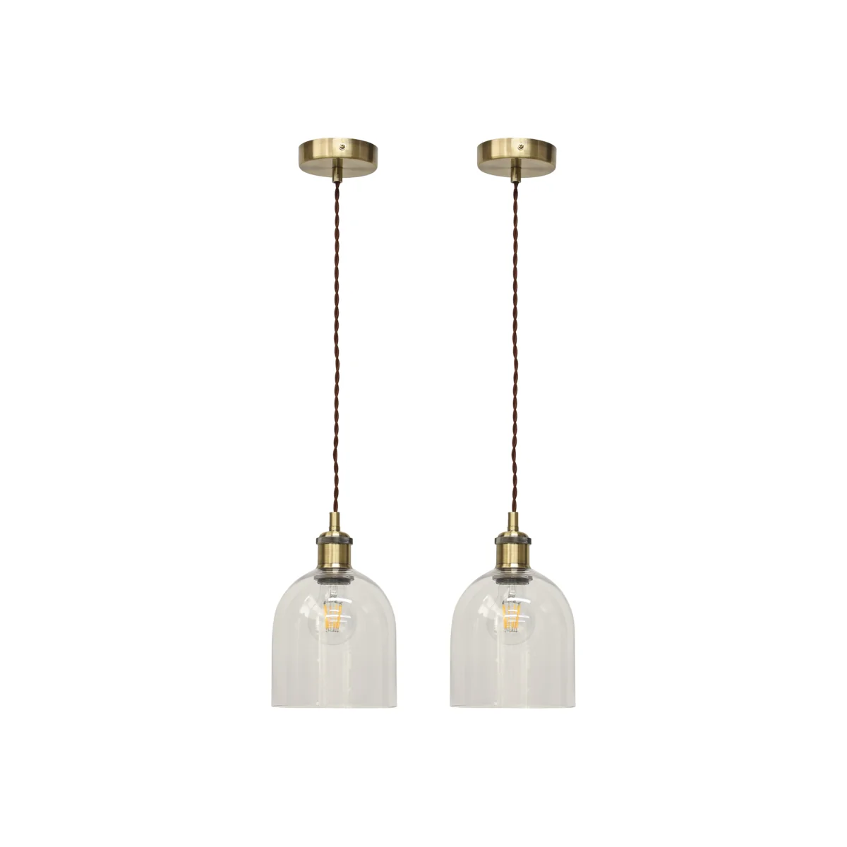 Set Of 2 Belten Clear Glass Cloche Antique Brass Retro Pendants - Antique Brass & Clear – image 1