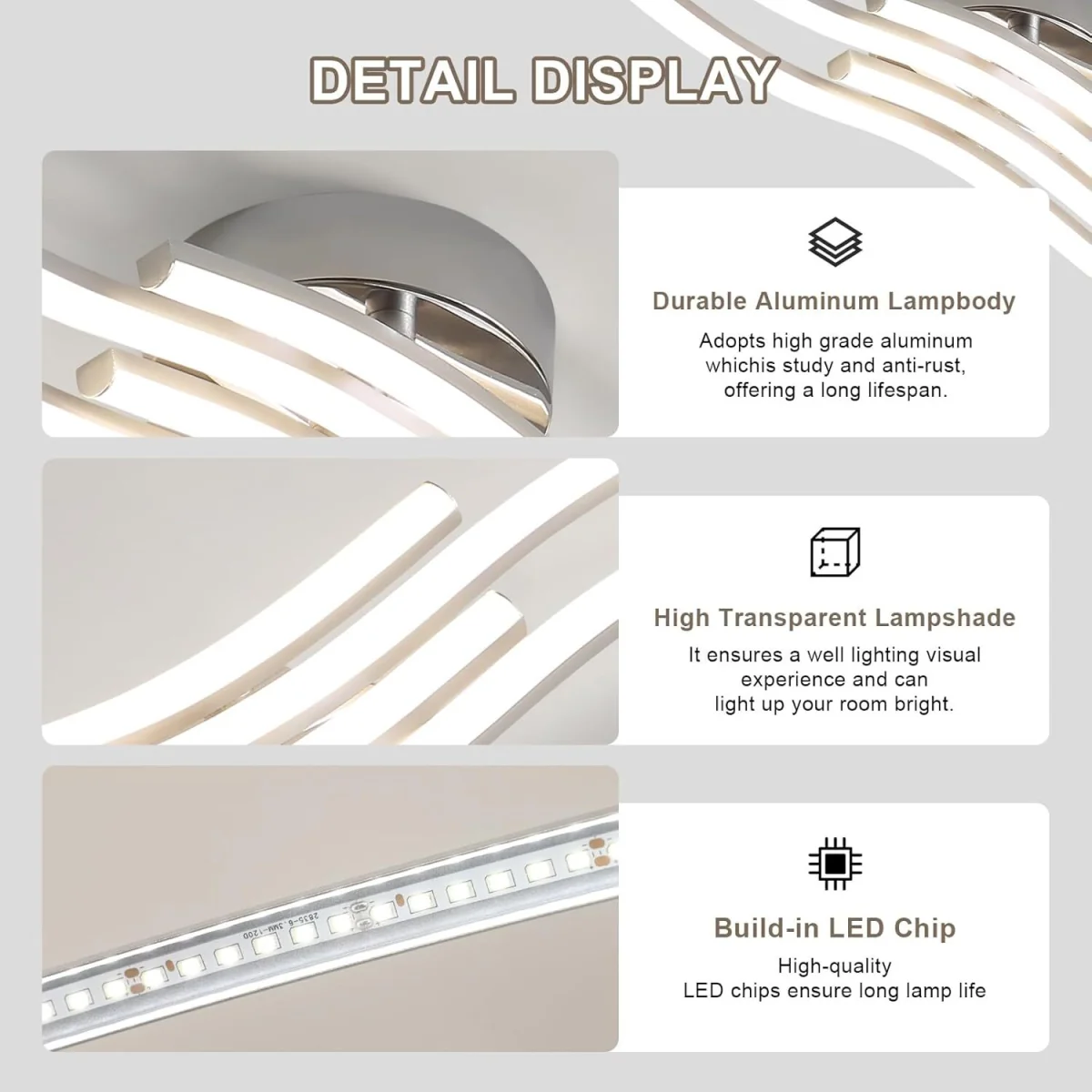GOECO LED Ceiling Light 24W 4500K for Living Room, Kitchen Hallway Silver - Silver – image 3