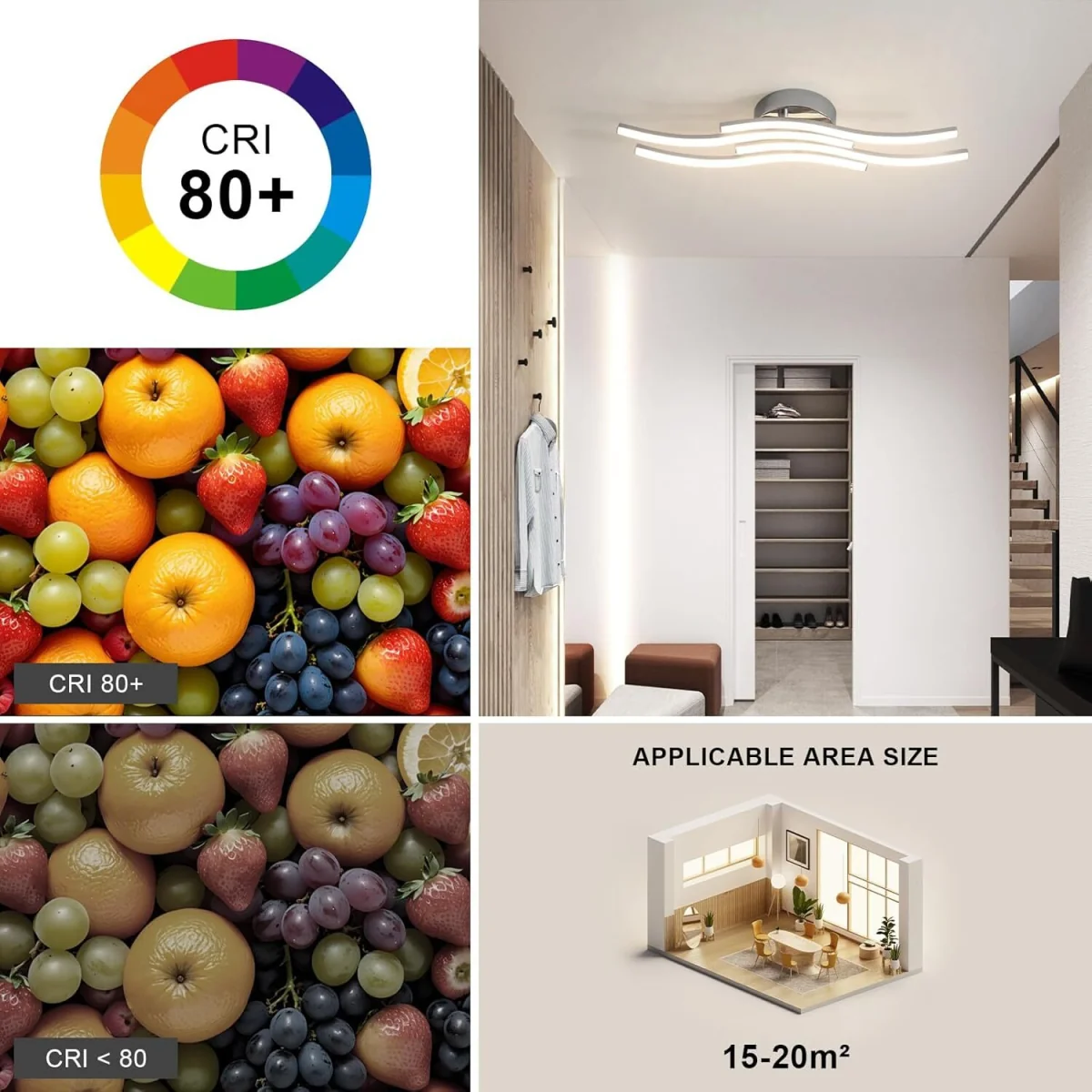 GOECO LED Ceiling Light 24W 4500K for Living Room, Kitchen Hallway Silver - Silver – image 5