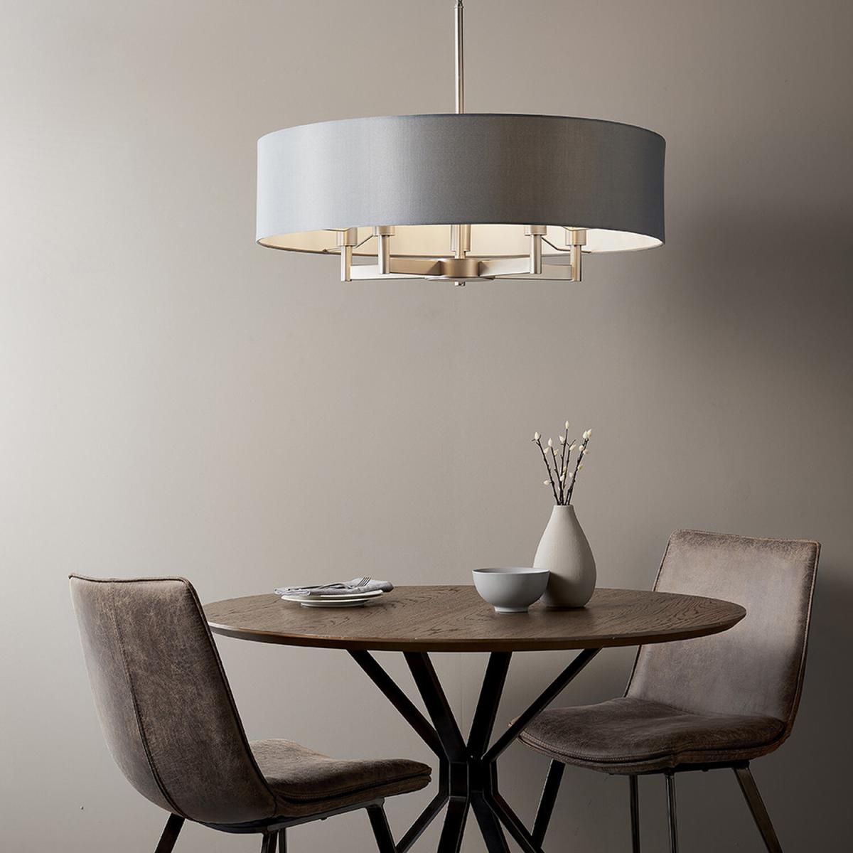 Carrara 5 Light Ceiling Pendant Matt Nickel Plate Grey Fabric - Matt Nickel Plate & Grey Fabric – image 2