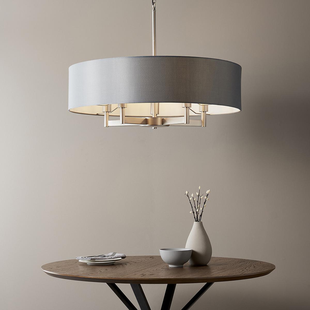 Carrara 5 Light Ceiling Pendant Matt Nickel Plate Grey Fabric - Matt Nickel Plate & Grey Fabric – image 3