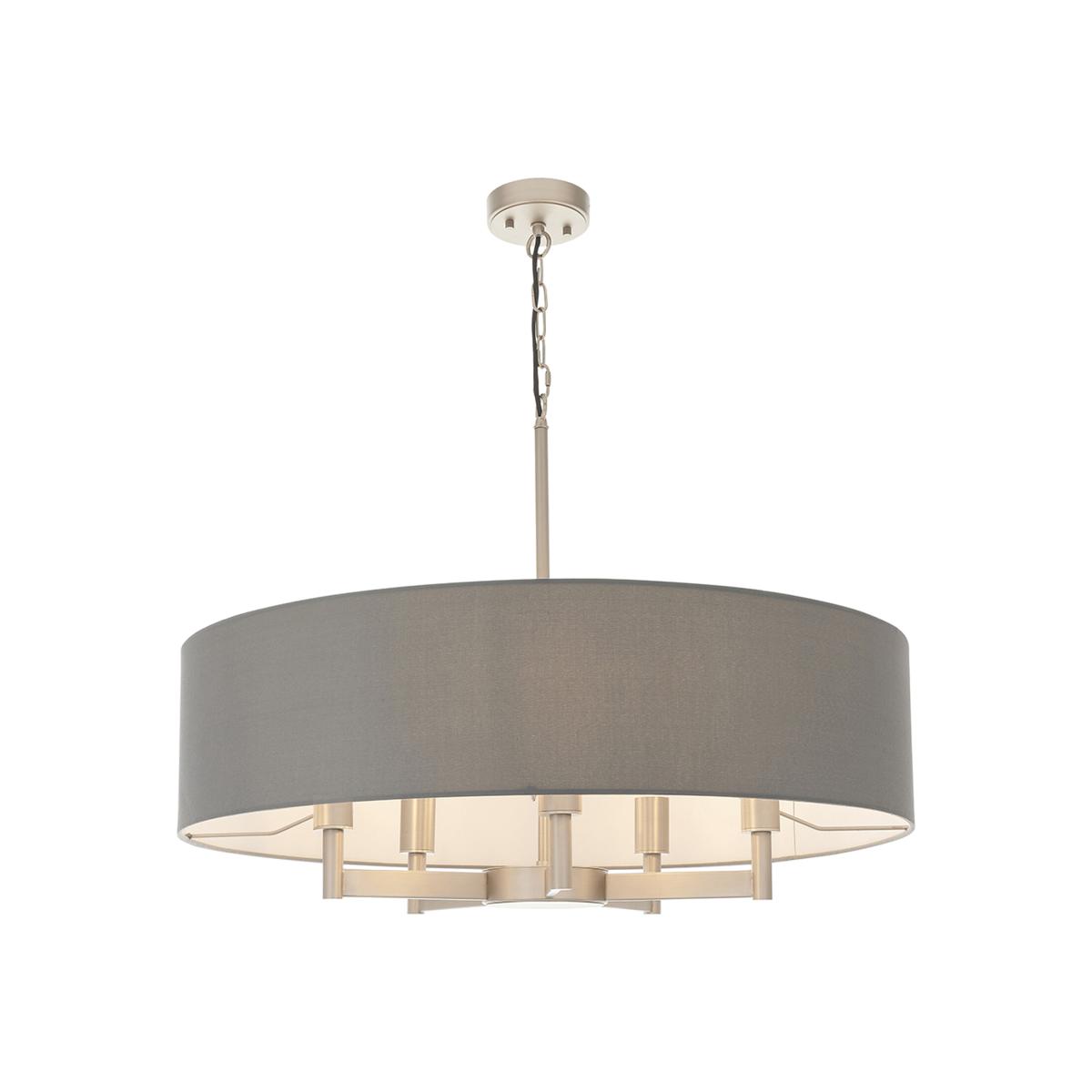Carrara 5 Light Ceiling Pendant Matt Nickel Plate Grey Fabric - Matt Nickel Plate & Grey Fabric – image 1