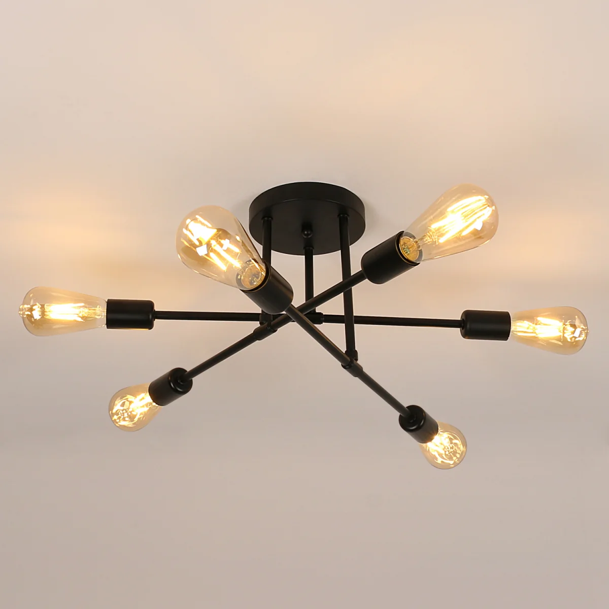 GOECO Industrial Vintage Ceiling Light Adjustable Sputnik Chandelier-Black - Black – image 3