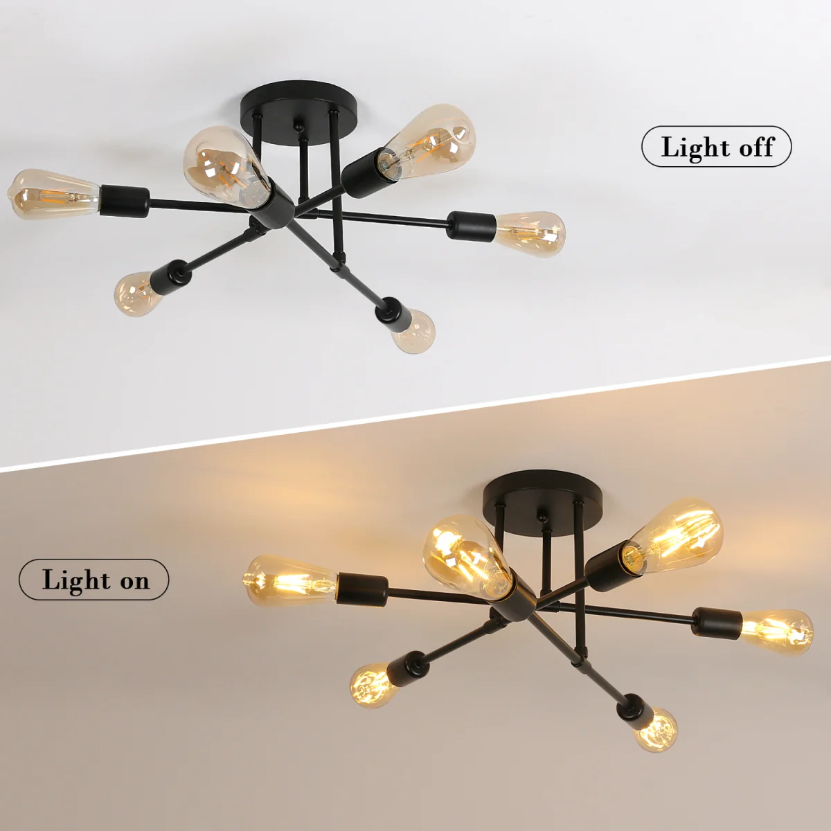 GOECO Industrial Vintage Ceiling Light Adjustable Sputnik Chandelier-Black - Black – image 6