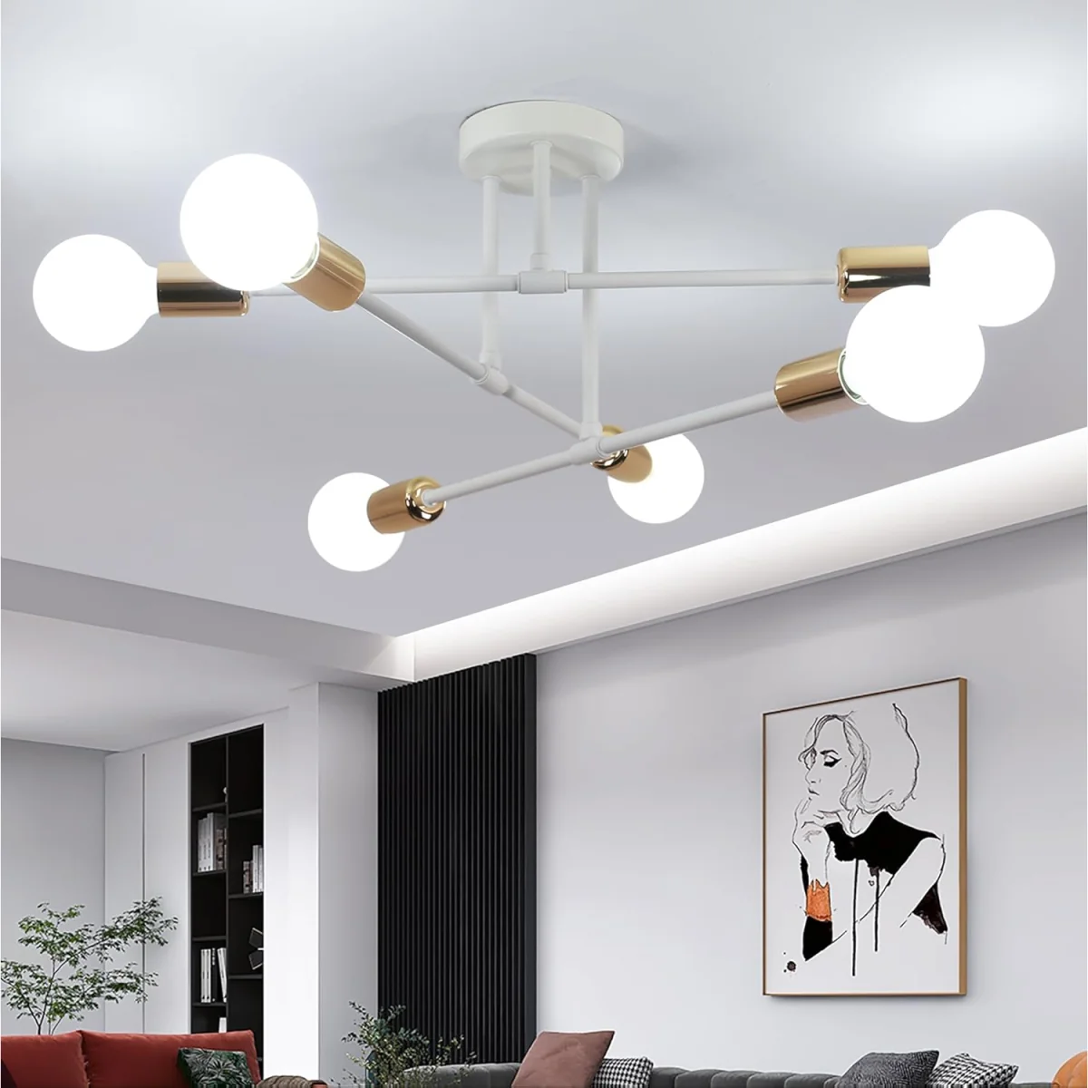 GOECO Industrial Vintage Ceiling Light Adjustable Sputnik Chandelier-Black - Black – image 7