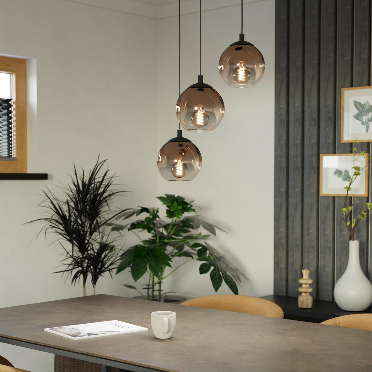 Eglo Ariscani 1 Copper Ombre Effect Glass 3 Light Pendant - Black