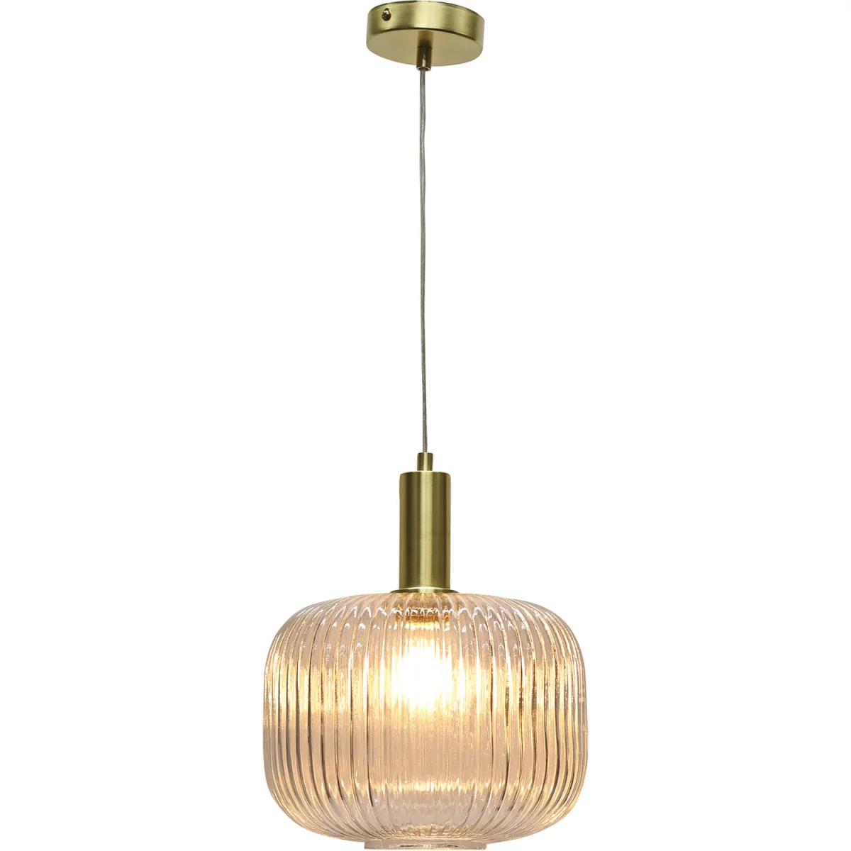 Batley Large Clear Ribbed Glass Satin Brass Deco Pendant Fitting - Satin Brass & Clear – image 2