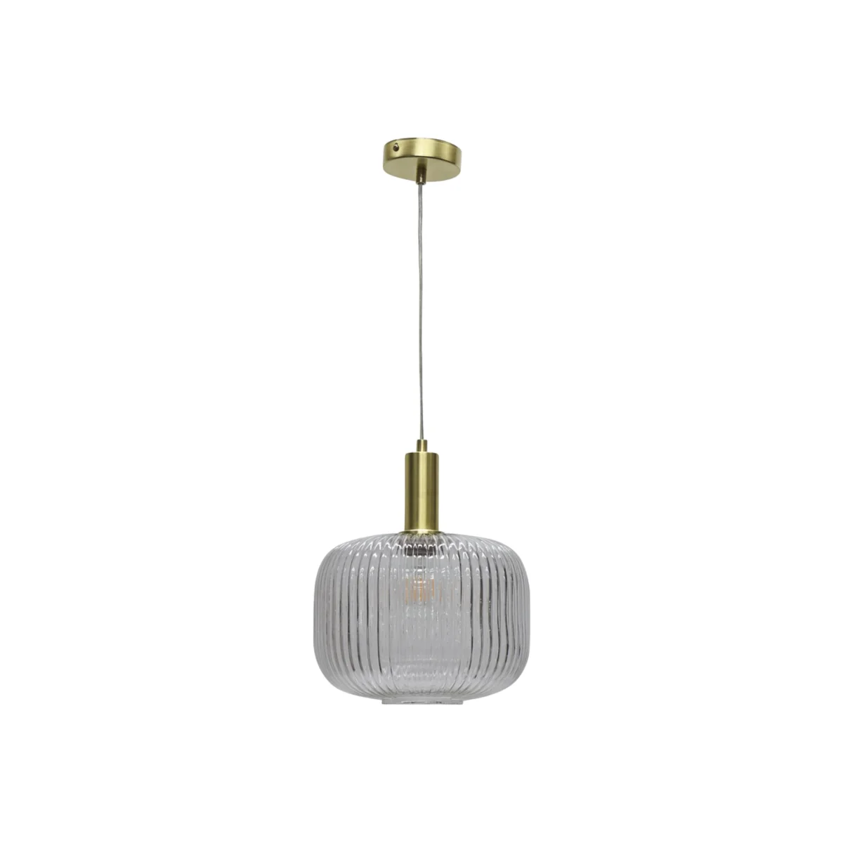 Batley Large Clear Ribbed Glass Satin Brass Deco Pendant Fitting - Satin Brass & Clear – image 1
