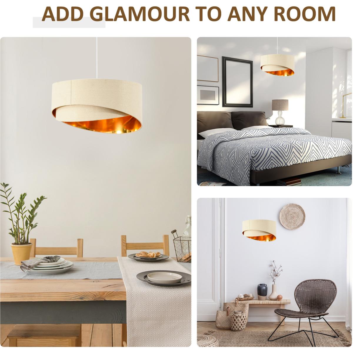 Modern Pendant Light with Adjustable Hanging Chain and Two Bevel Nested Lampshade - Beige, Gold – image 2