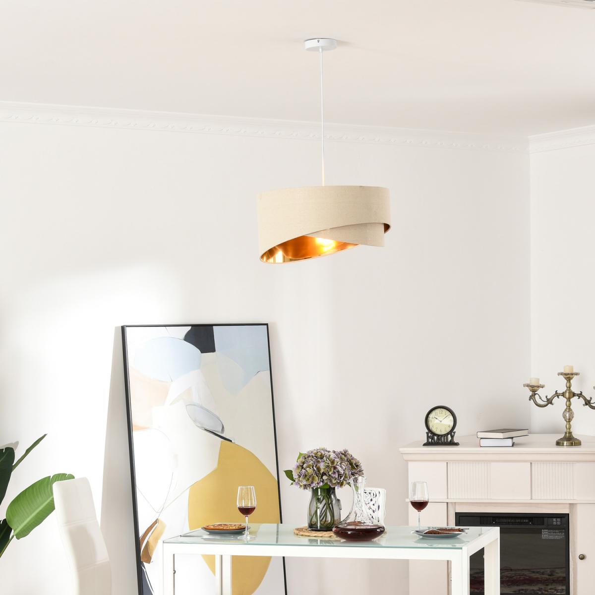 Modern Pendant Light with Adjustable Hanging Chain and Two Bevel Nested Lampshade - Beige, Gold – image 11