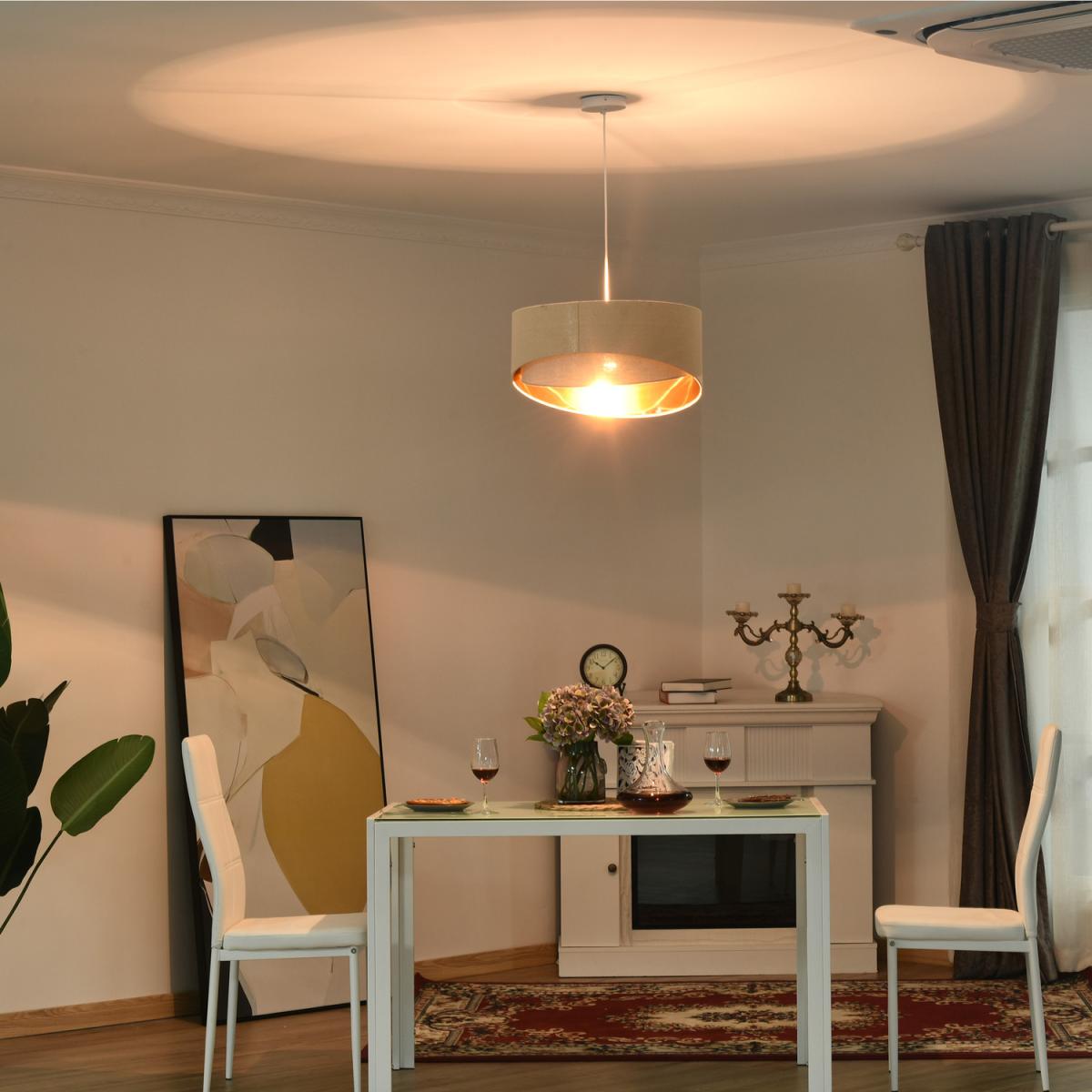 Modern Pendant Light with Adjustable Hanging Chain and Two Bevel Nested Lampshade - Beige, Gold – image 3