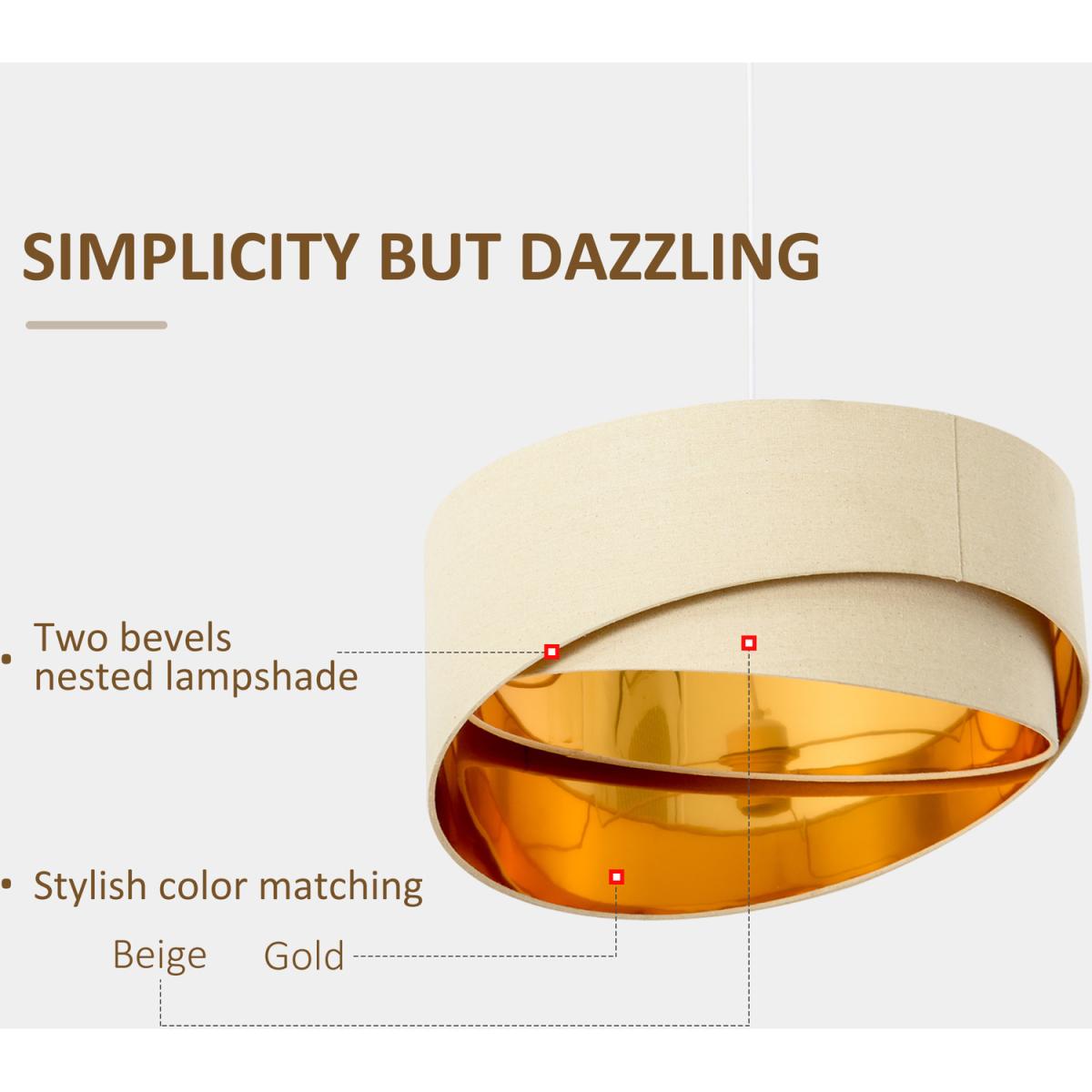 Modern Pendant Light with Adjustable Hanging Chain and Two Bevel Nested Lampshade - Beige, Gold – image 5