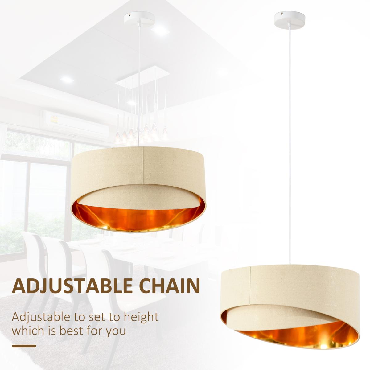 Modern Pendant Light with Adjustable Hanging Chain and Two Bevel Nested Lampshade - Beige, Gold – image 6