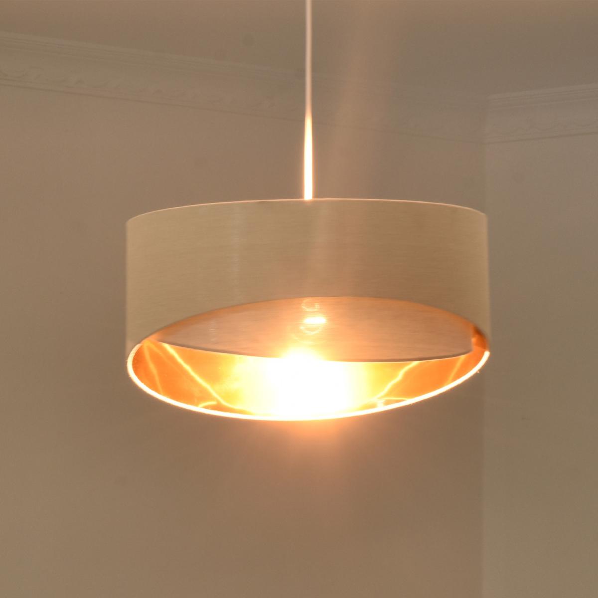Modern Pendant Light with Adjustable Hanging Chain and Two Bevel Nested Lampshade - Beige, Gold – image 9