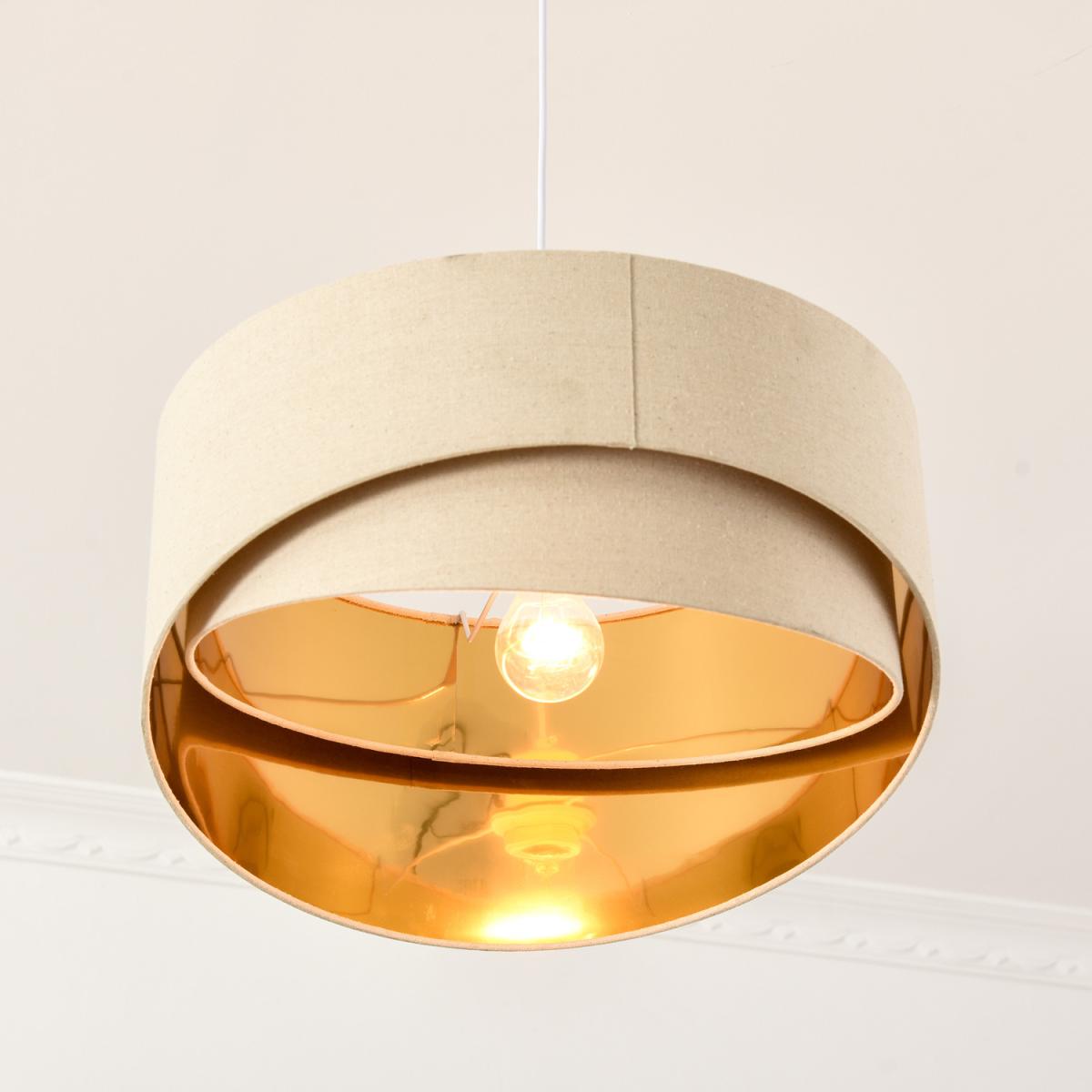 Modern Pendant Light with Adjustable Hanging Chain and Two Bevel Nested Lampshade - Beige, Gold – image 10