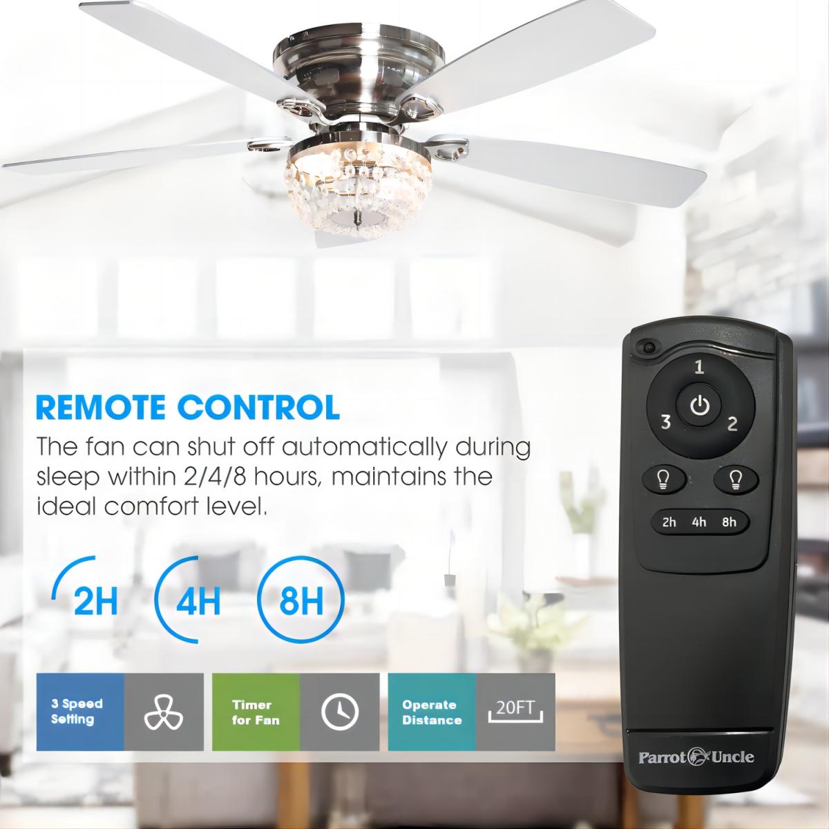 Modern Ceiling Fan With Crystal Light Chandelier Remote Control 5-Blade - Sliver – image 7
