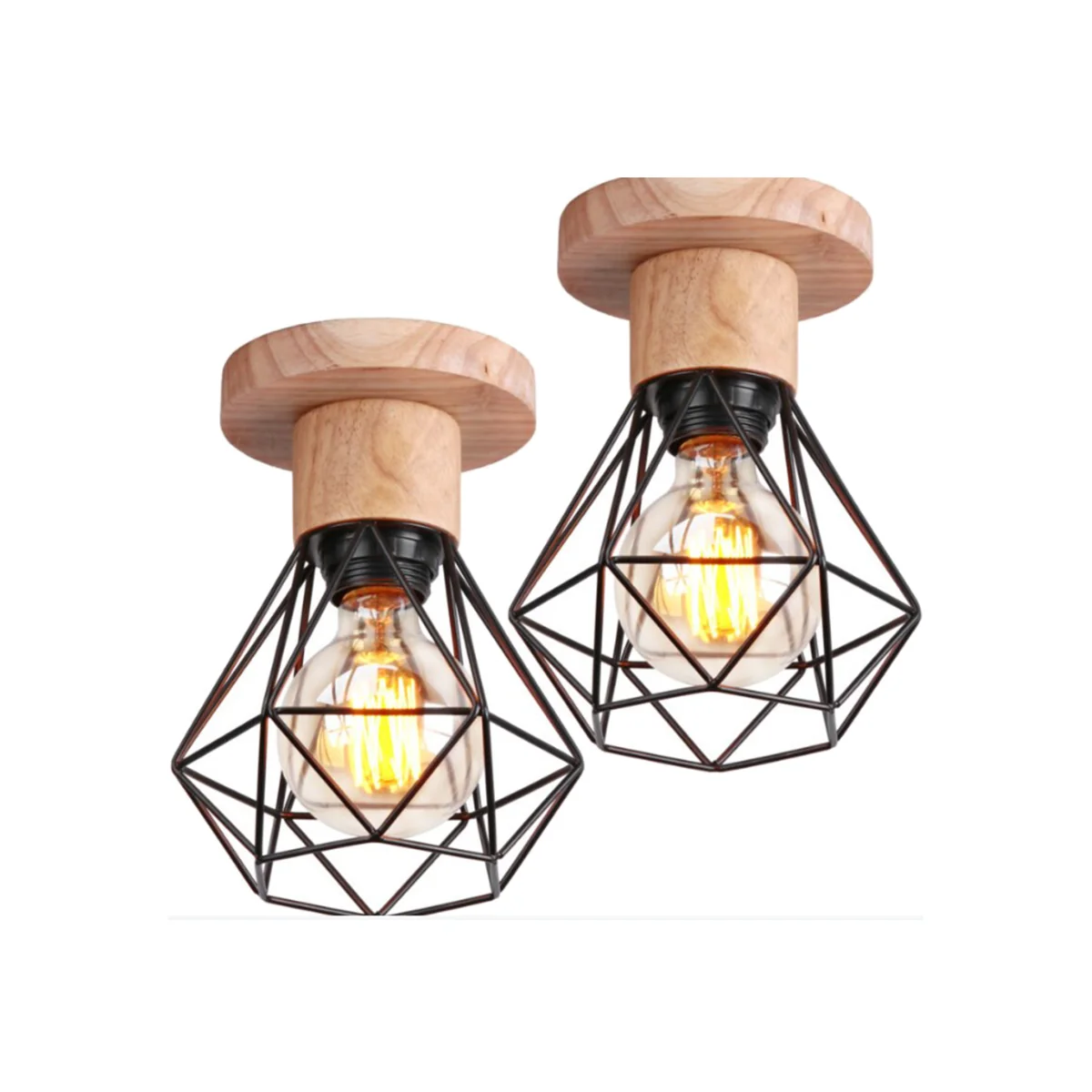 Ceiling 2 Pack Lights Black and Wood - Black – image 1