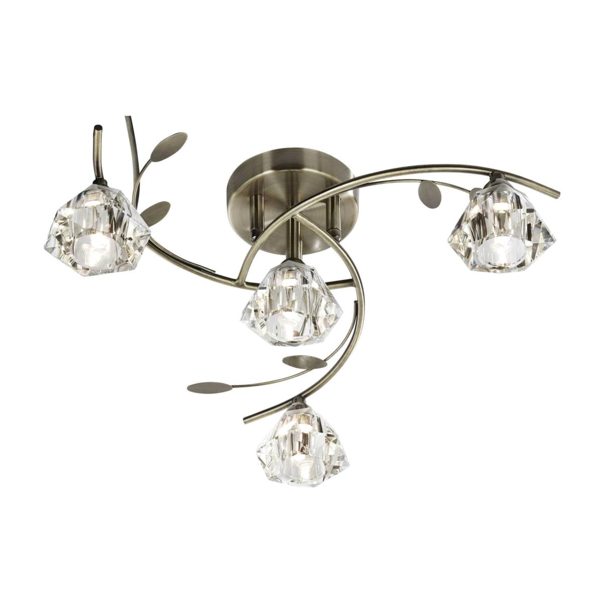 Sierra 4 Light Semi Flush Ceiling Light Antique Brass and Glass, G9 - Antique Brass