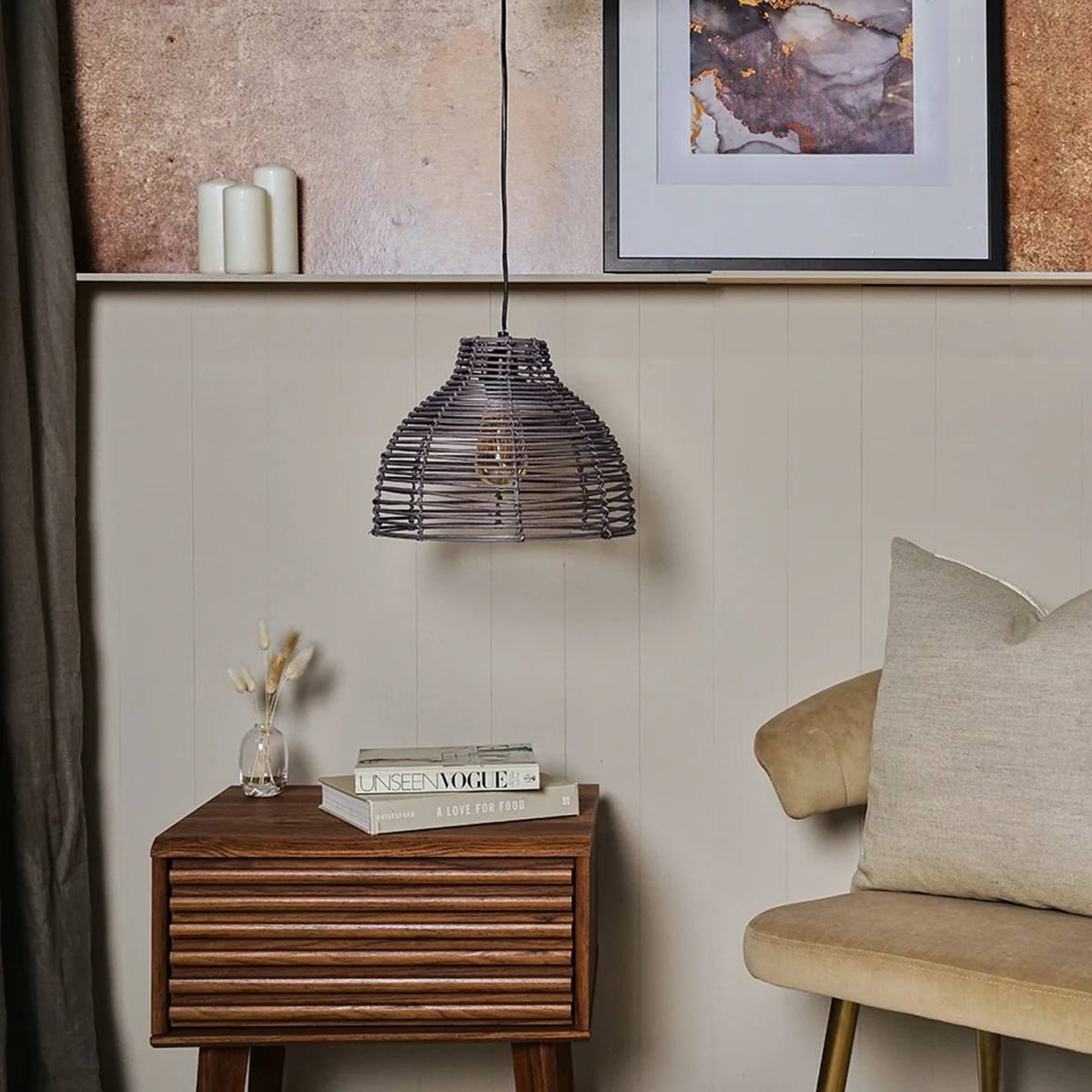 Lobster Wicker Rattan Grey Ceiling Pendant Light Shade - Grey / 24cm – image 2