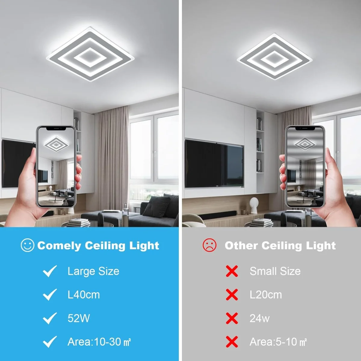 GOECO Square Ceiling Light, 52 W, Modern Flat Ceiling Light, 40 cm, 6500 K - White – image 7