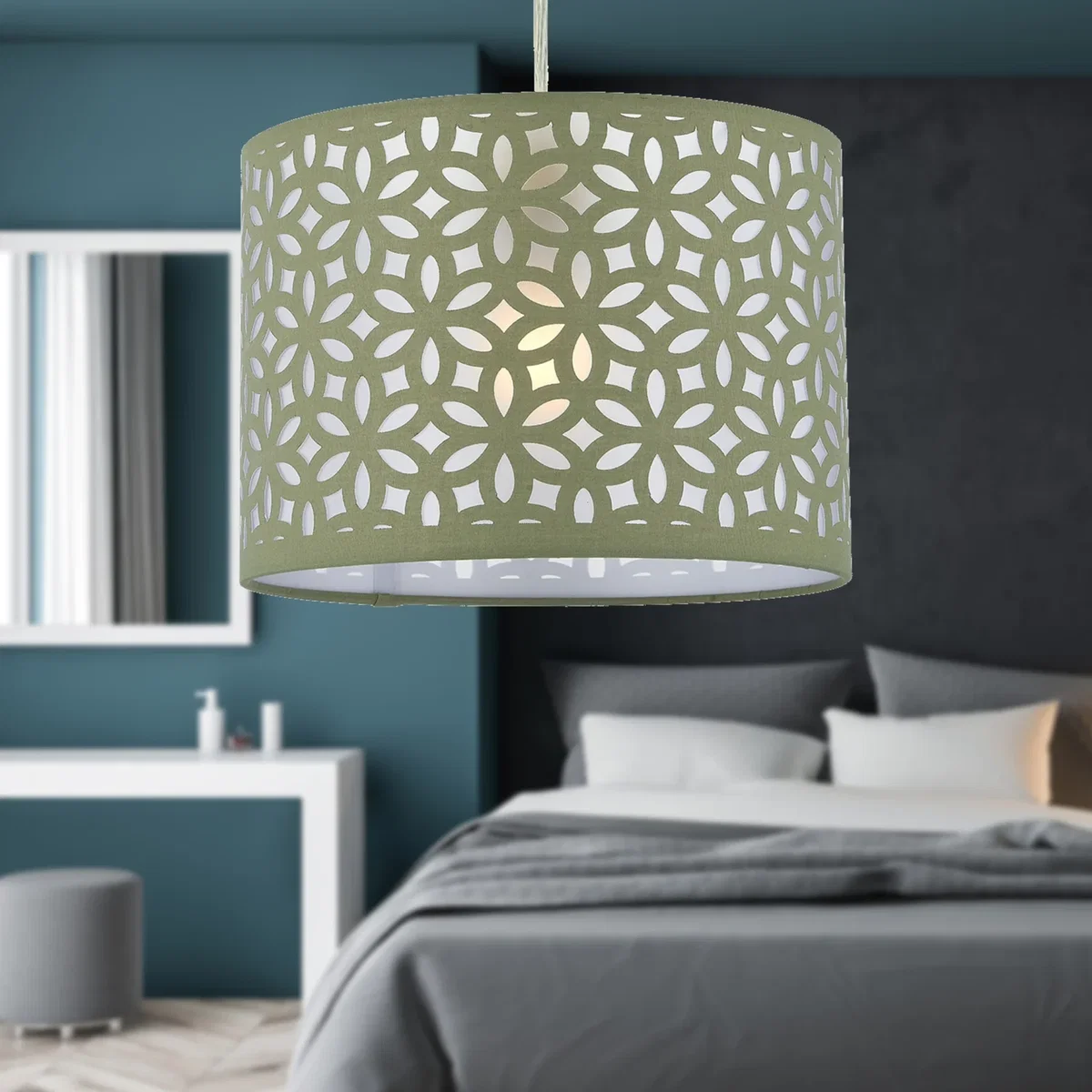Set Of 2 Sage Green Laser Cut 25cm Pendant Lightshades - Sage Green – image 4