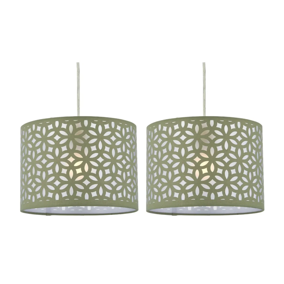 Set Of 2 Sage Green Laser Cut 25cm Pendant Lightshades - Sage Green – image 1