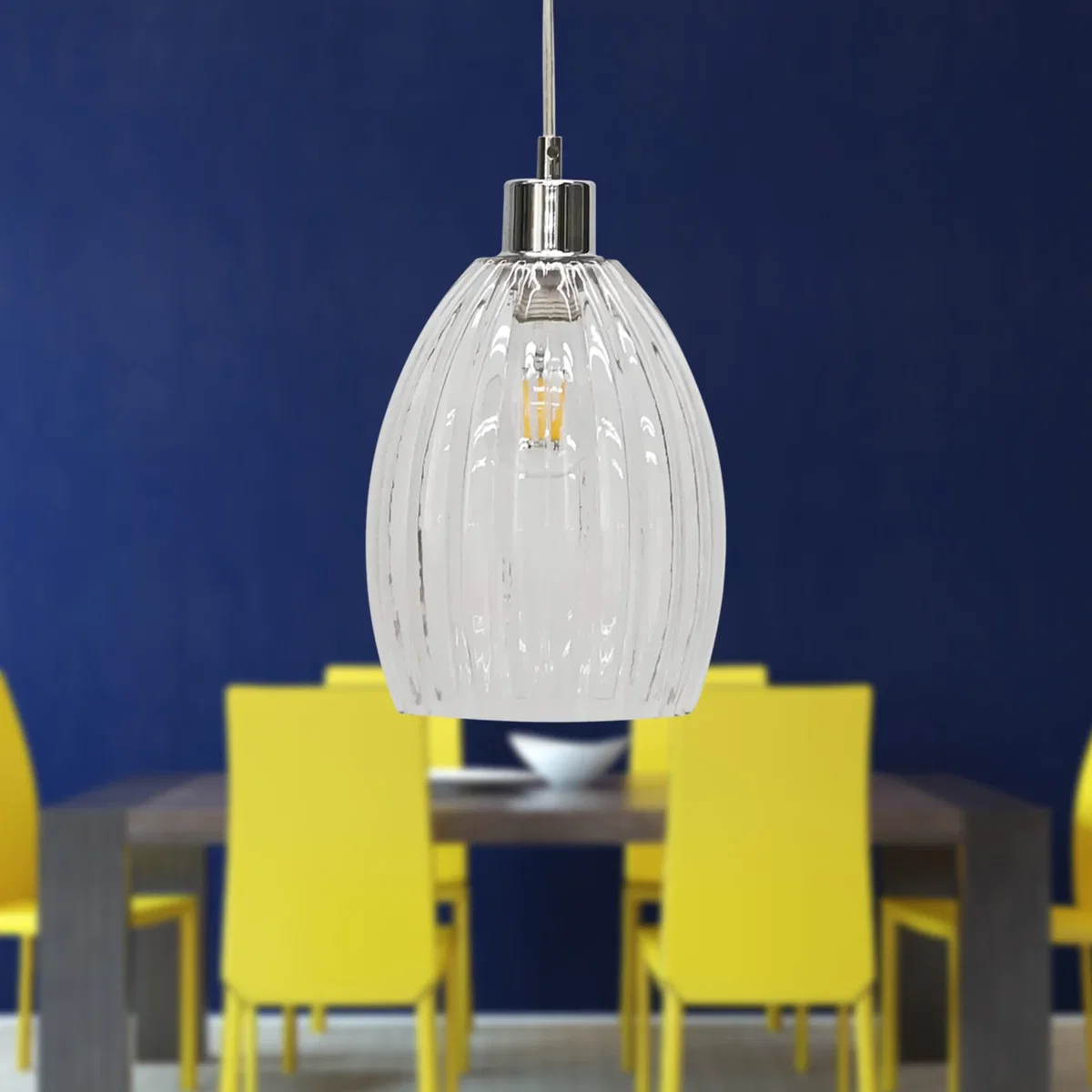Birch Clear Fluted Glass With Chrome Pendant Fitting - Chrome & Clear – image 3