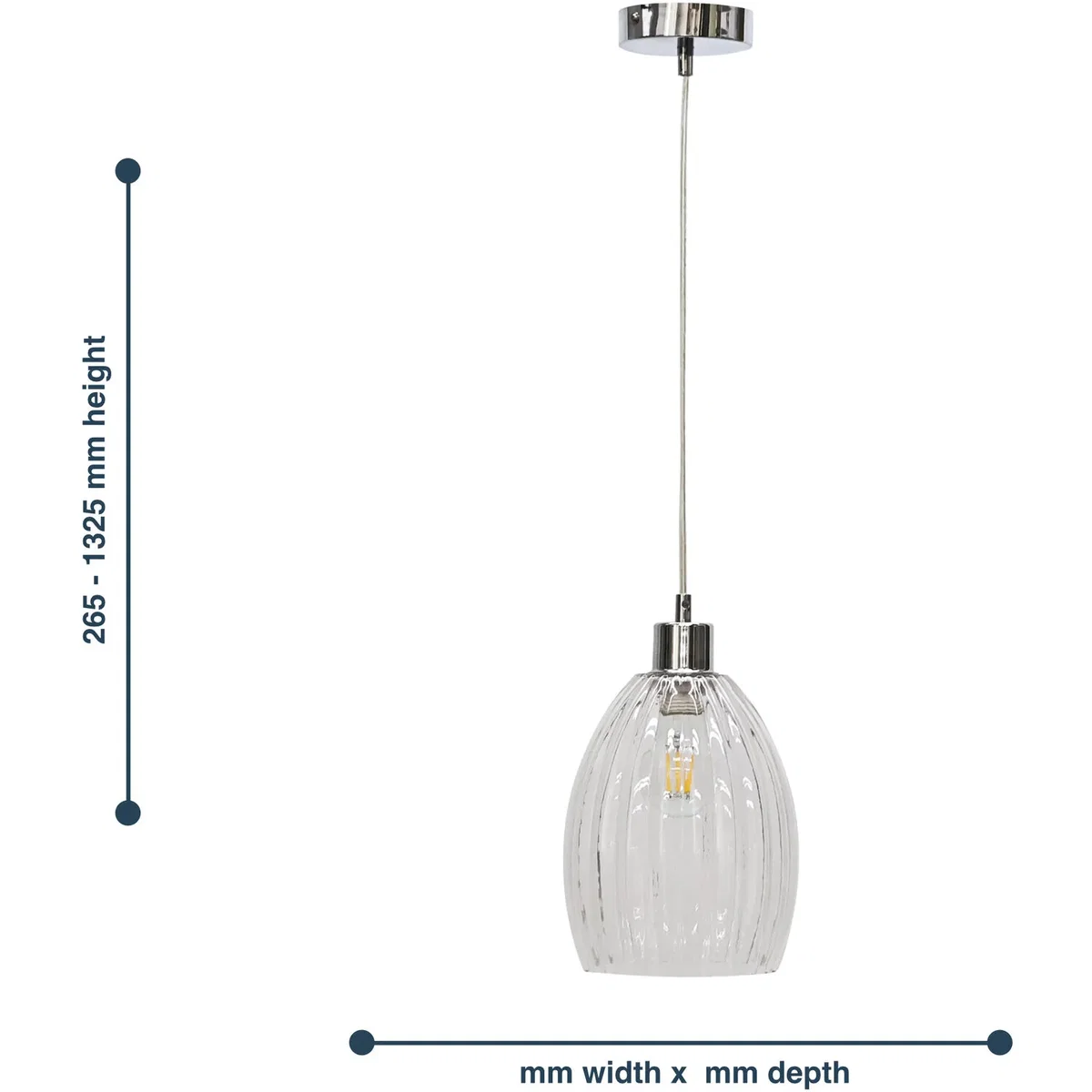 Birch Clear Fluted Glass With Chrome Pendant Fitting - Chrome & Clear – image 5