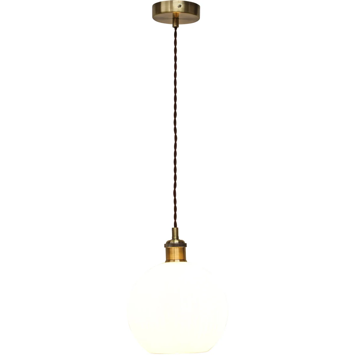 Set Of 2 Betchley White Ribbed Globe Antique Brass Retro Pendants - Antique Brass & White – image 2