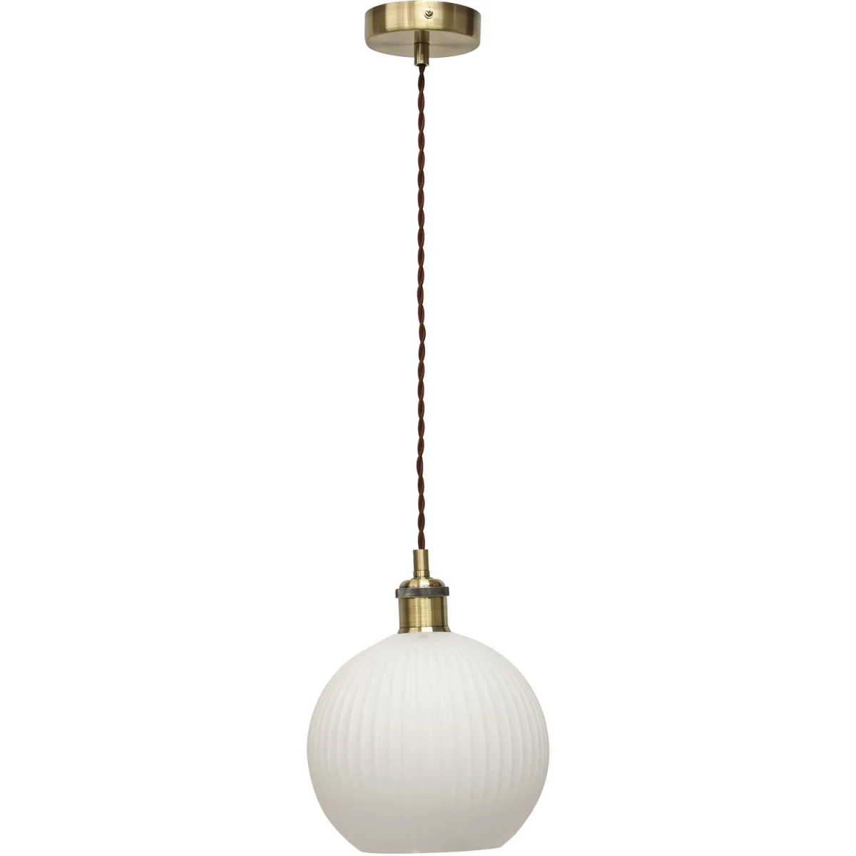 Set Of 2 Betchley White Ribbed Globe Antique Brass Retro Pendants - Antique Brass & White – image 5