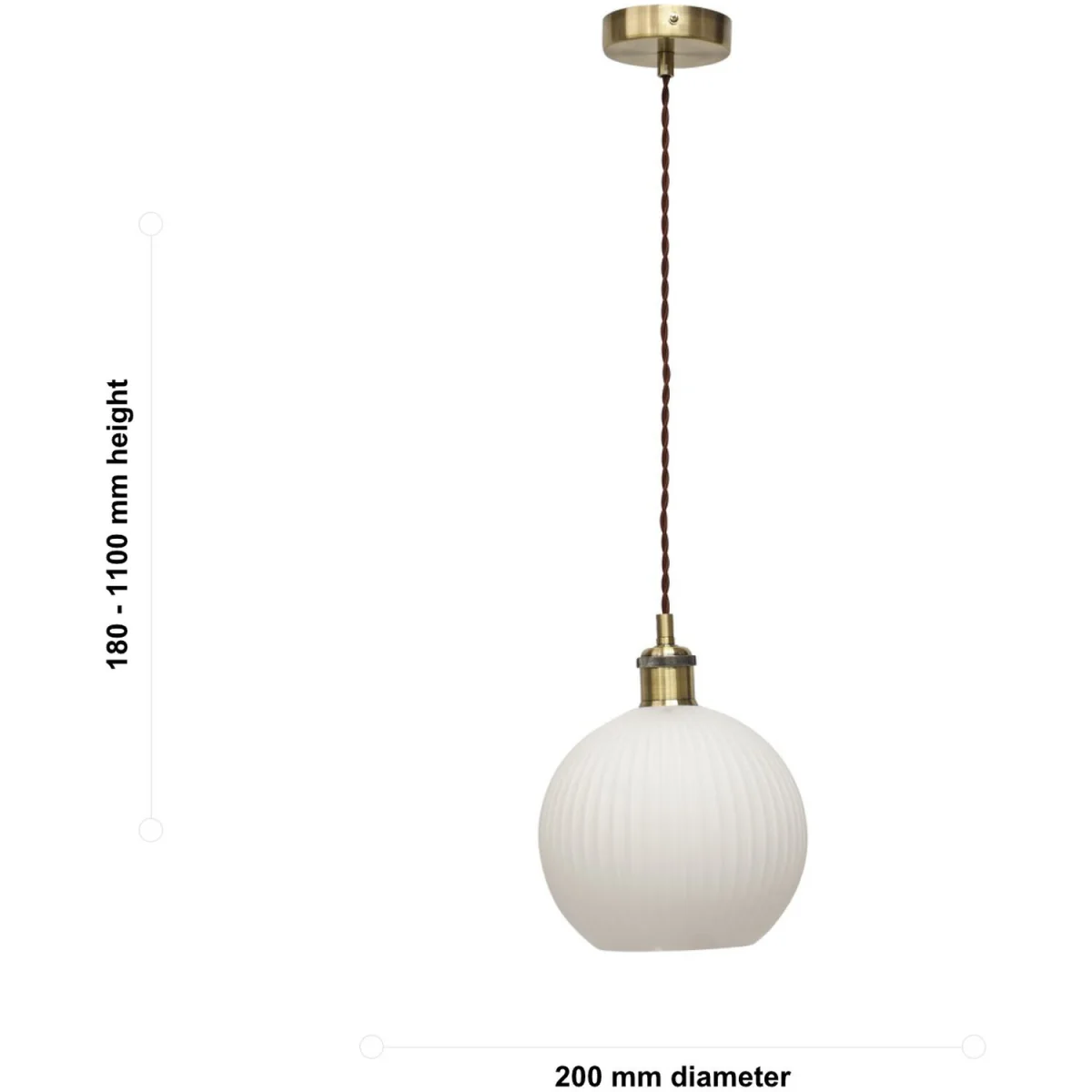 Set Of 2 Betchley White Ribbed Globe Antique Brass Retro Pendants - Antique Brass & White – image 6