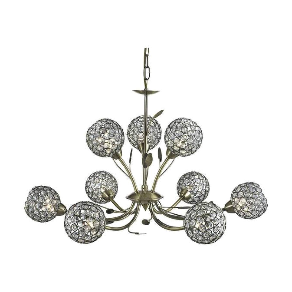 Bellis 9 Light Ceiling Pendant Flower DesignAntique Brass, Glass Nine, G9 - Antique Brass