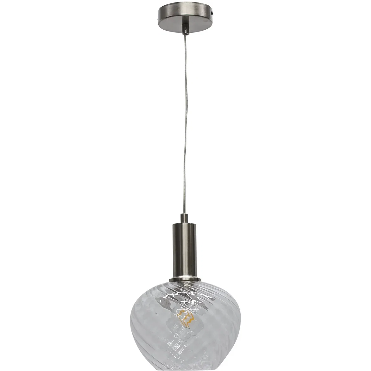 Set Of 2 Bradson Clear Swirl Glass Satin Nickel Deco Pendants - Satin Nickel & Clear – image 2