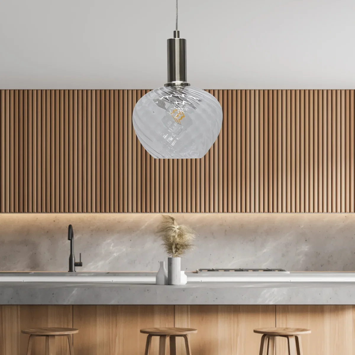 Set Of 2 Bradson Clear Swirl Glass Satin Nickel Deco Pendants - Satin Nickel & Clear – image 4