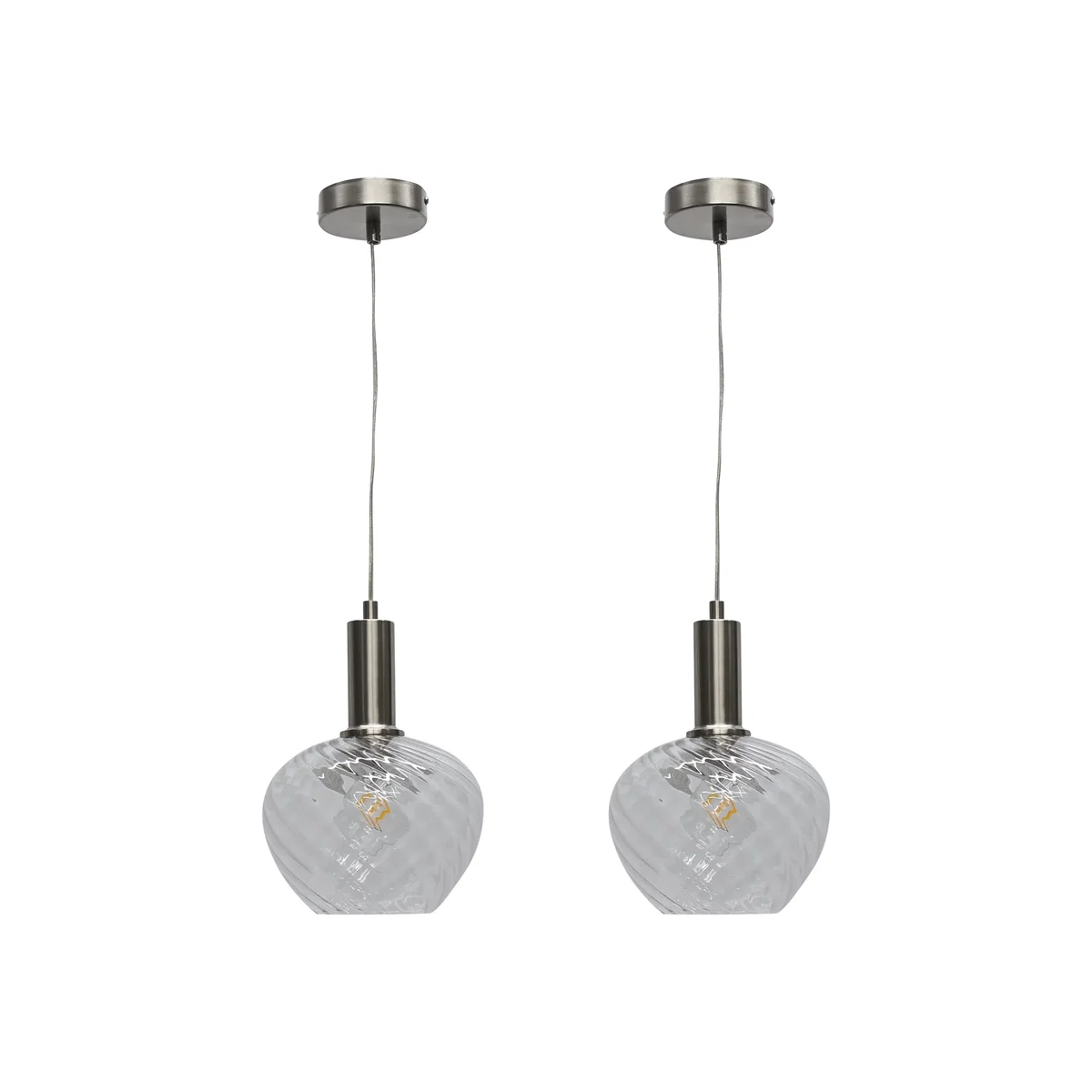 Set Of 2 Bradson Clear Swirl Glass Satin Nickel Deco Pendants - Satin Nickel & Clear – image 1