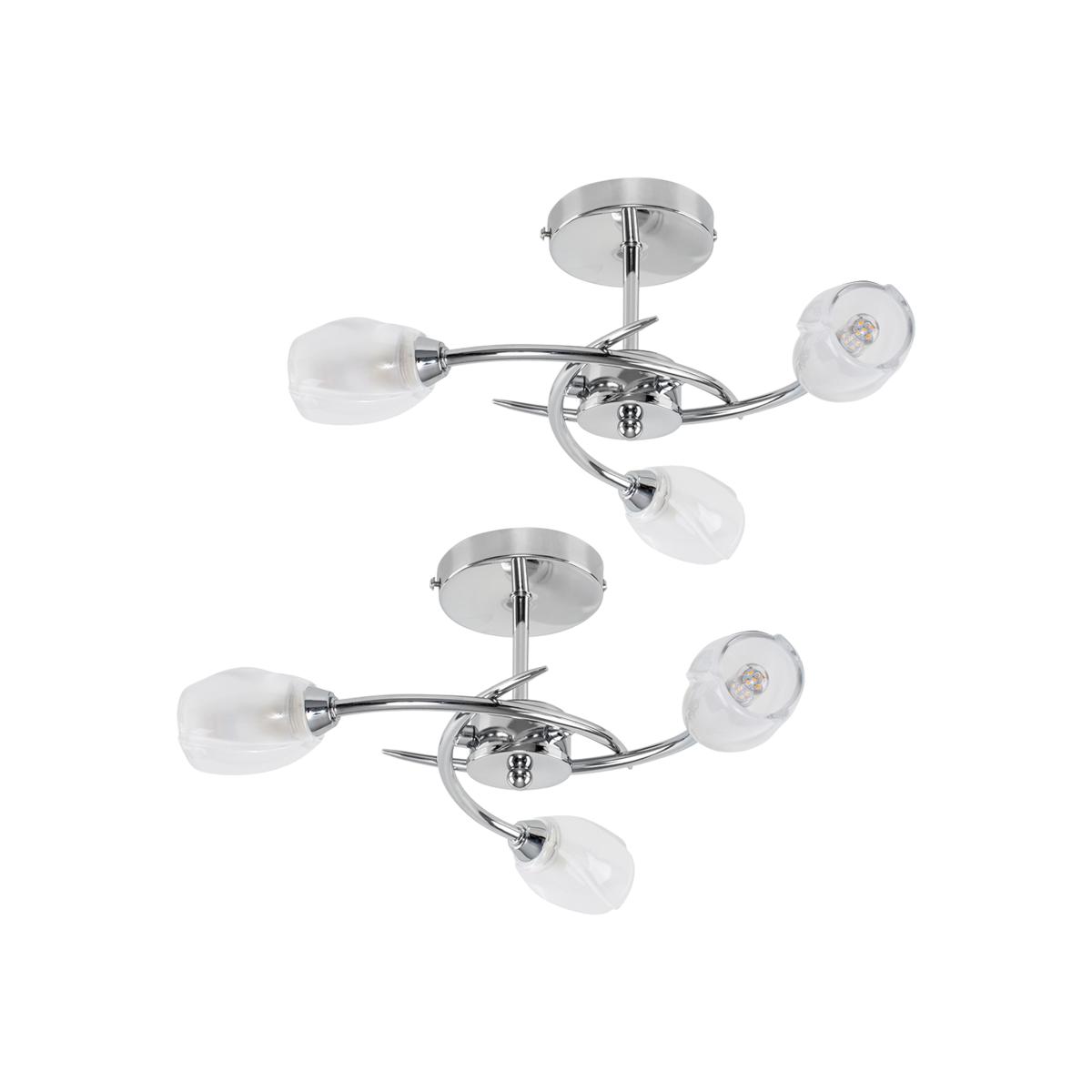 Pair Of Modern Chrome 3 Way Ceiling Lights With Frosted Glass Shades - Silver