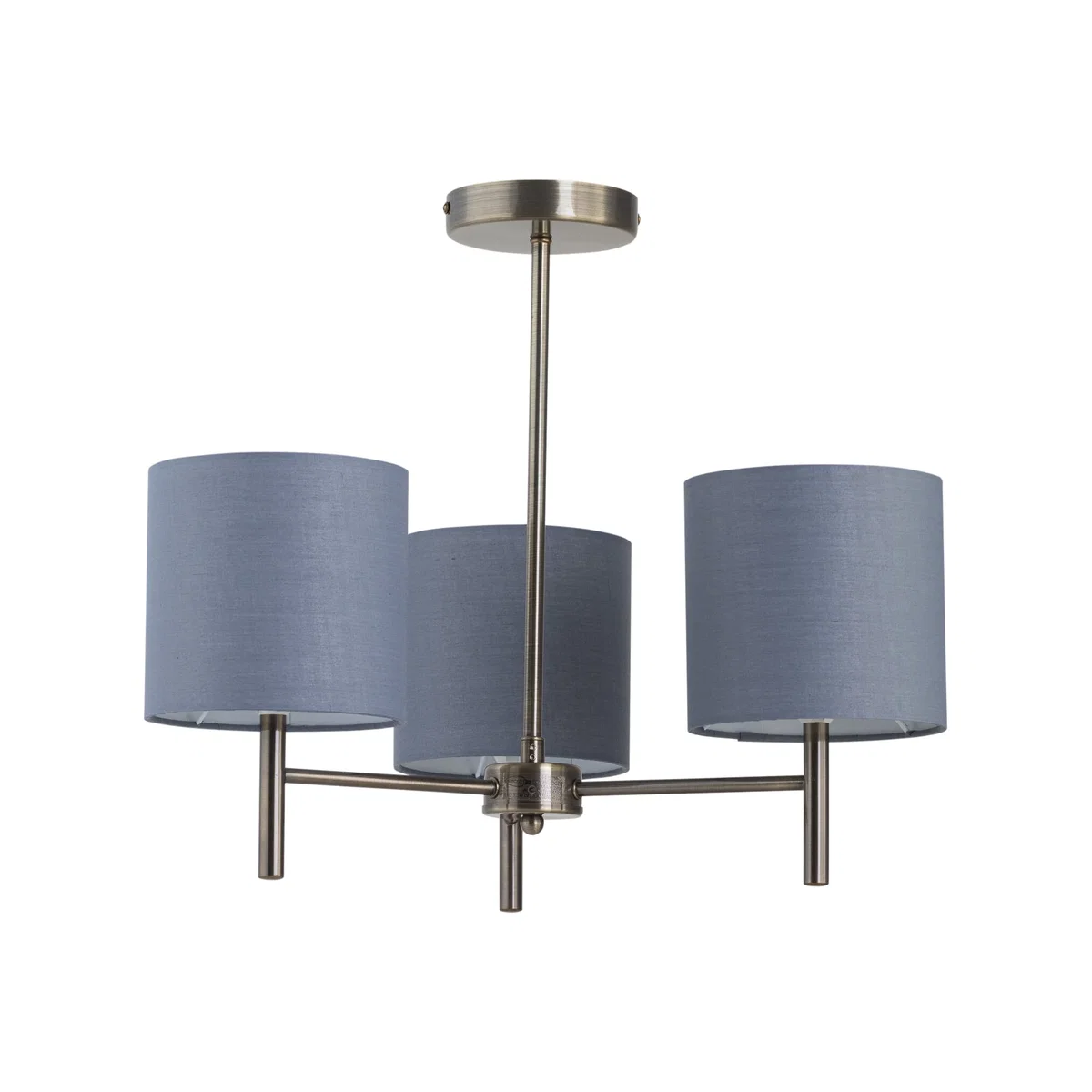 Brea Antique Brass 3 Light Fitting With Grey Cotton Shade - Antique Brass & Grey – image 1