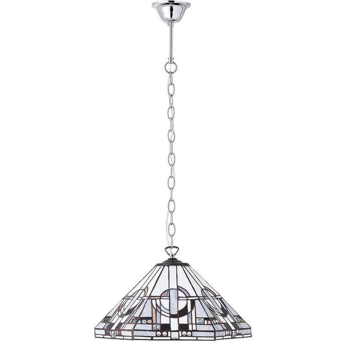 Metropolitan 1 Light Medium Ceiling Pendant Tiffany glass, chrome effect plate, - Tiffany glass – image 3