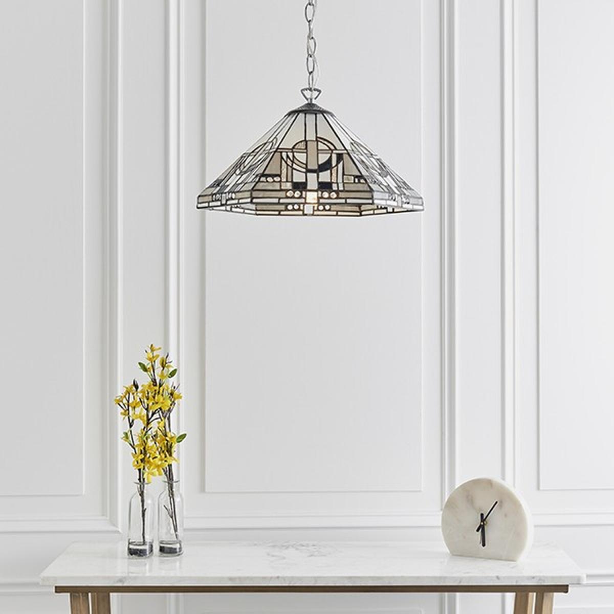 Metropolitan 1 Light Medium Ceiling Pendant Tiffany glass, chrome effect plate, - Tiffany glass – image 1