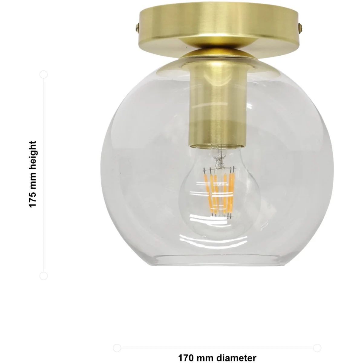 Set Of 2 Barnum Clear Glass Globe Satin Brass Ceiling Light Fittings - Satin Brass & Clear – image 5